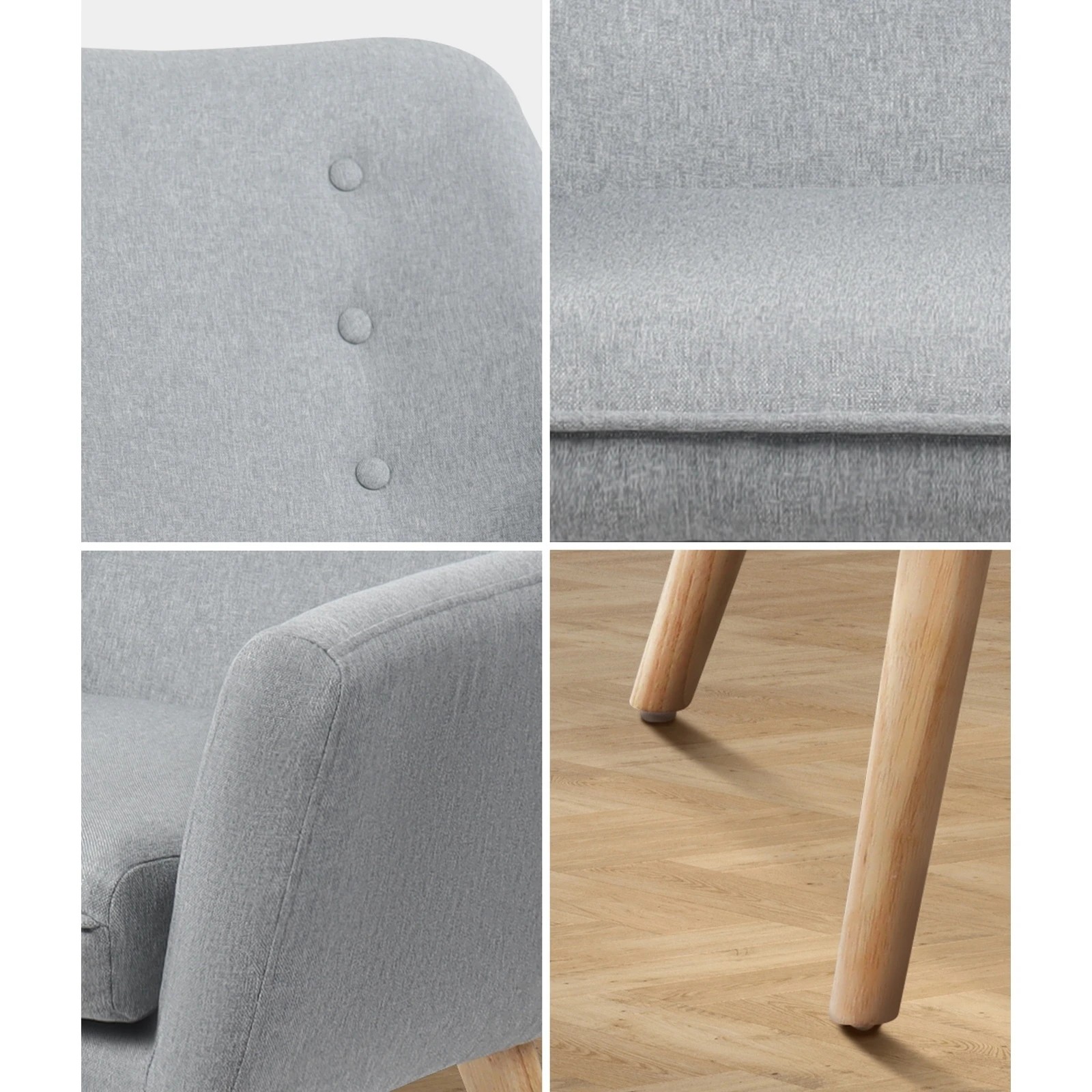 5 Oikiture 2x Armchair Lounge Chair Linen Accent Armchairs Tub Chairs Sofa - Grey, 5 of 10