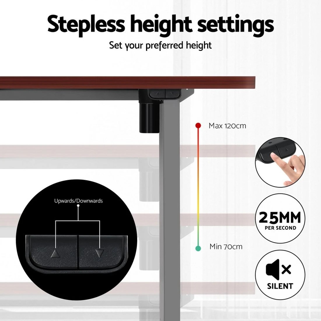 5 Artiss Standing Desk Motorised 120CM Walnut - Brown, 5 of 6