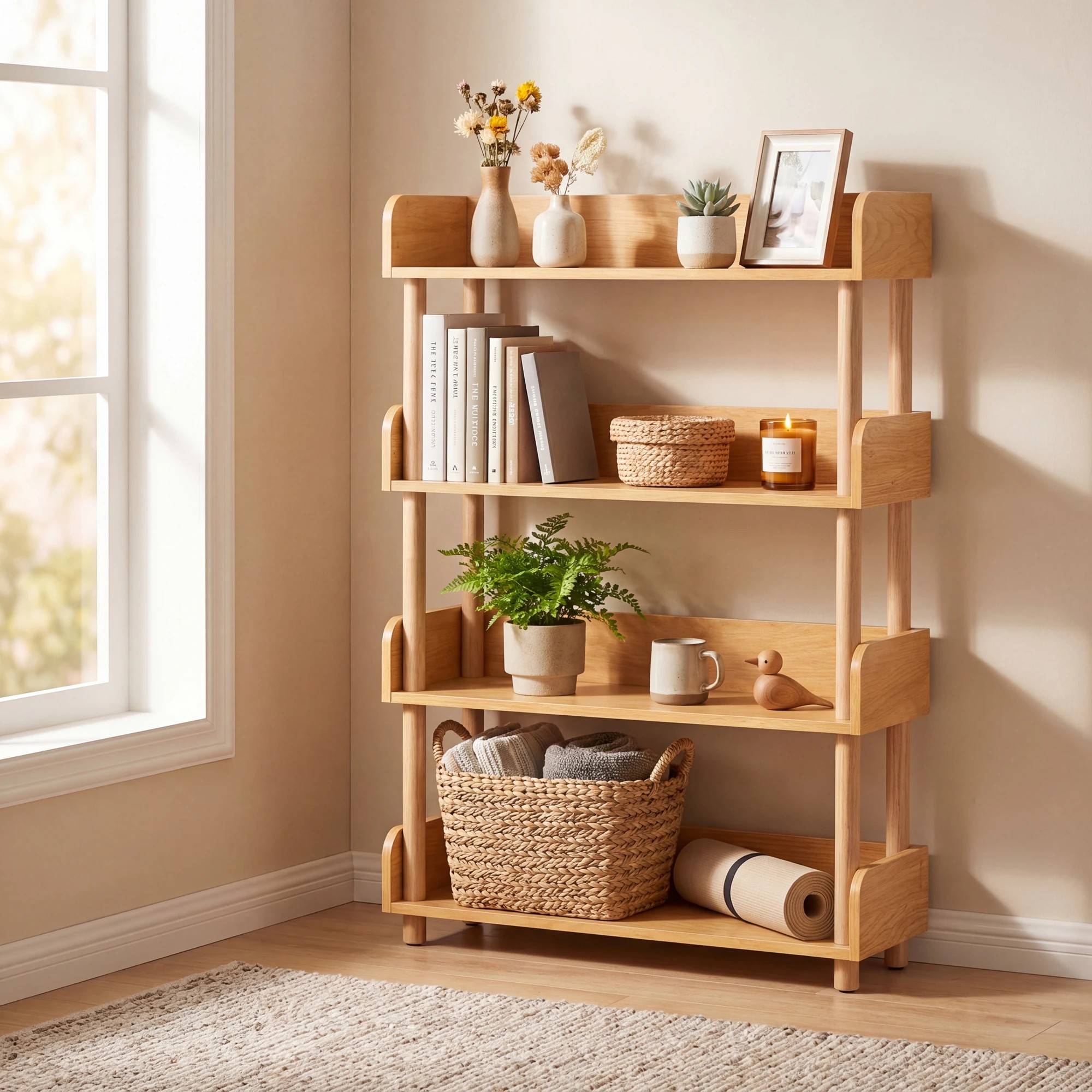 3 Costway 4Tier Wood Bookshelf Bookcase w/Elevated Guardrails Shelving Unit Storage Rack, 3 of 4