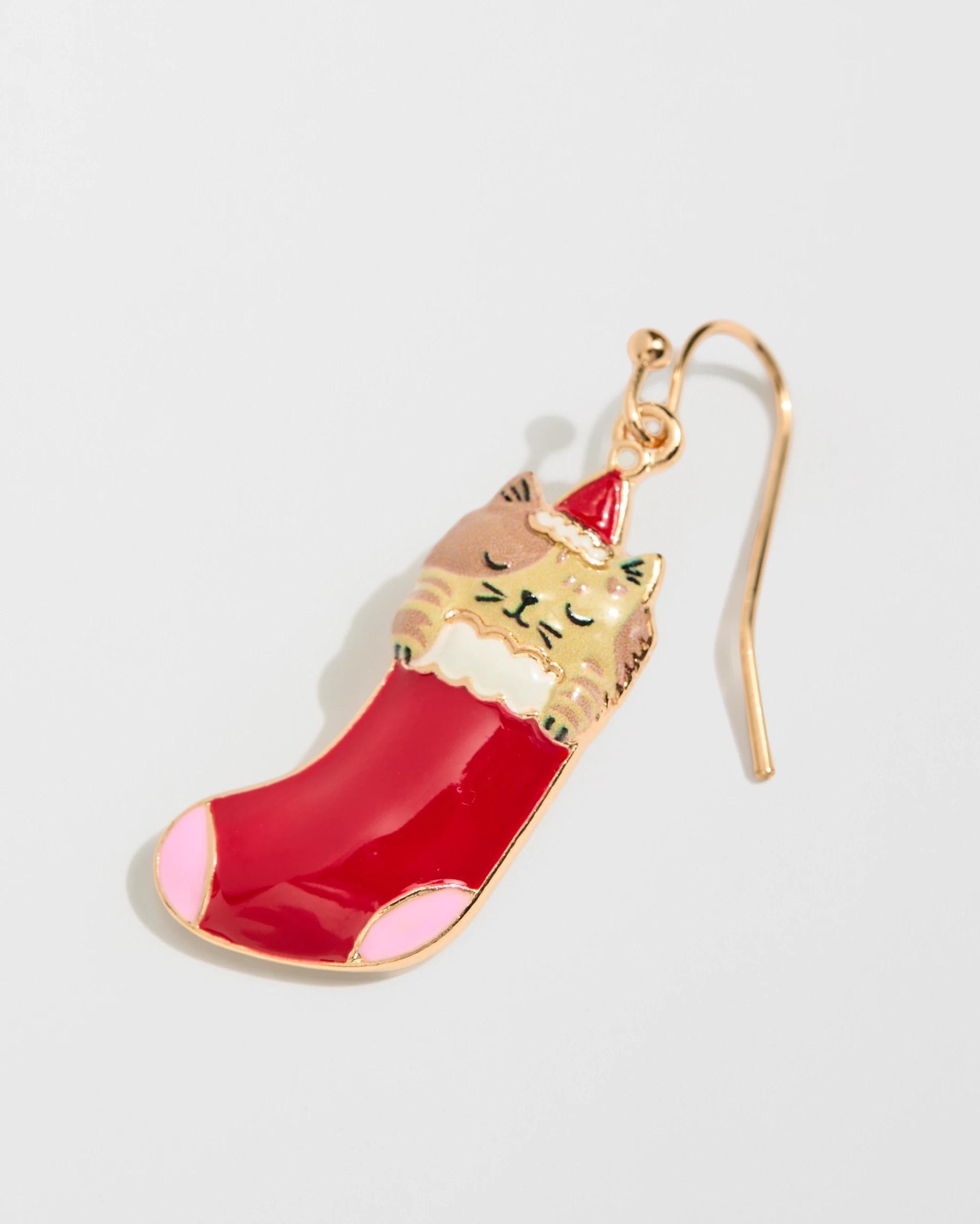 2 Target Woman Christmas Cat In Stocking Drop Earrings RED, 2 of 3
