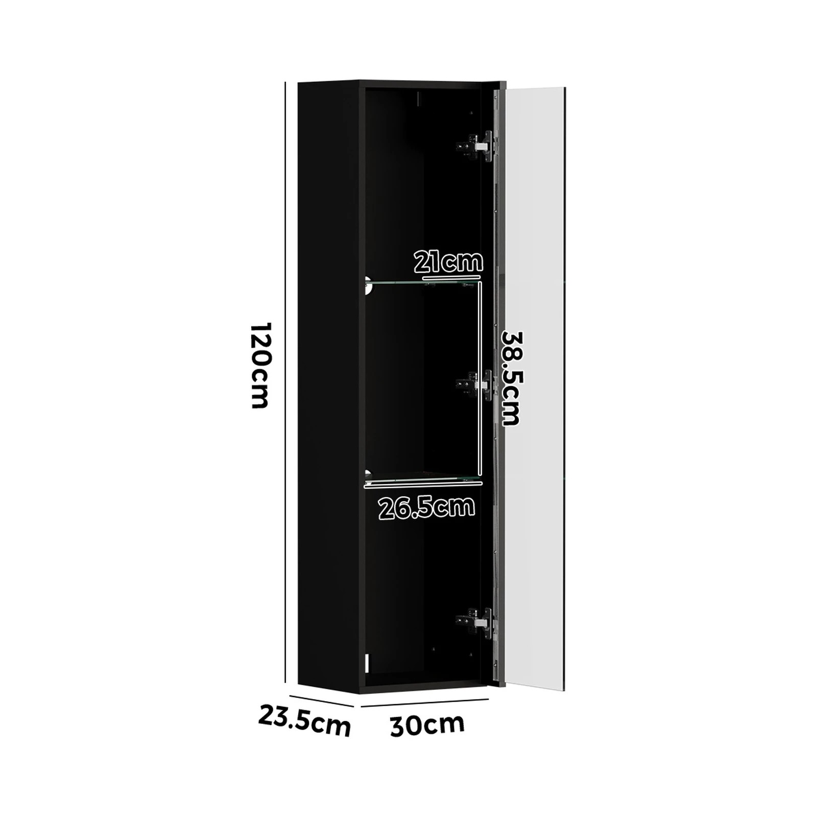2 Oikiture Wall Mounted Display Cabinet LED Light High Gloss Cupboard - Black, 2 of 8
