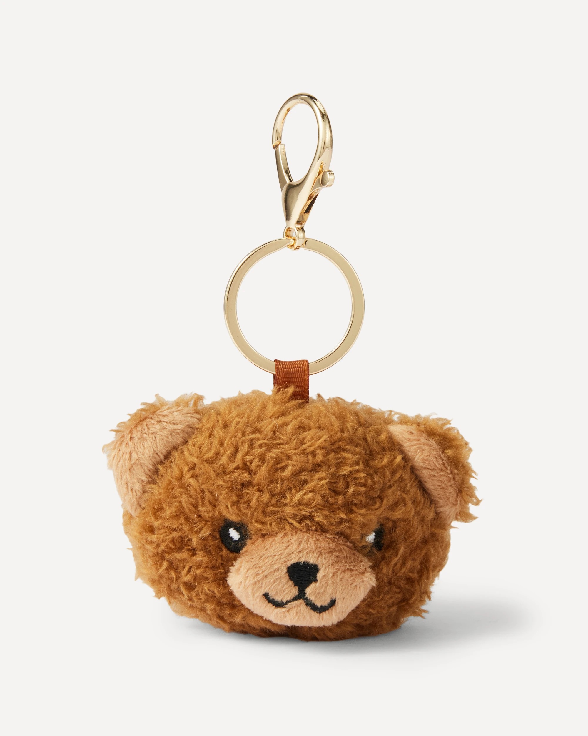 2 Fluffy Teddy Head Charm Keyring - Brown and Gold Tone, 2 of 5