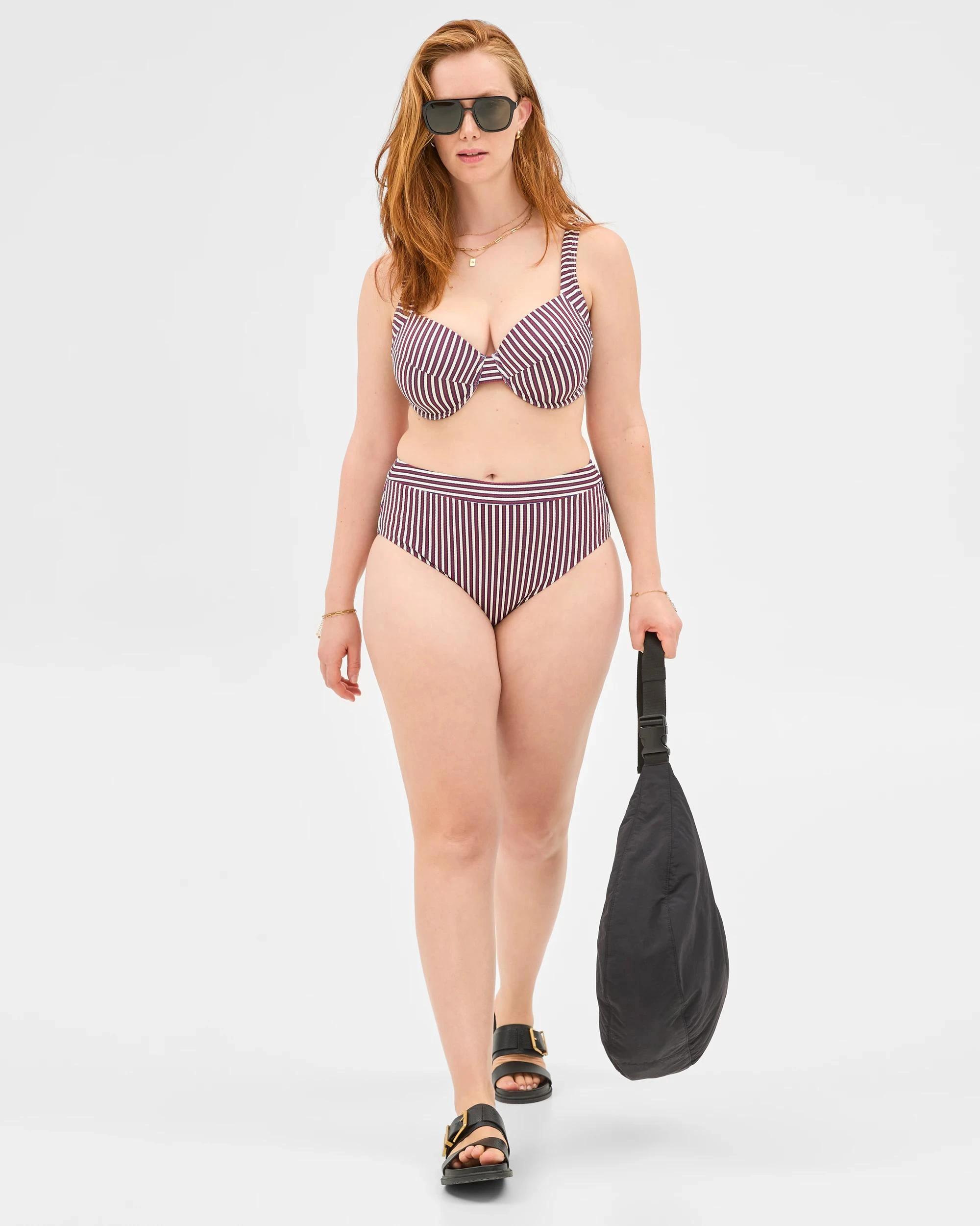 9 Target Resort High Waisted Honeycomb Bikini Bottoms - Shape Your Body NAVY/RED STRIPE, 9 of 10