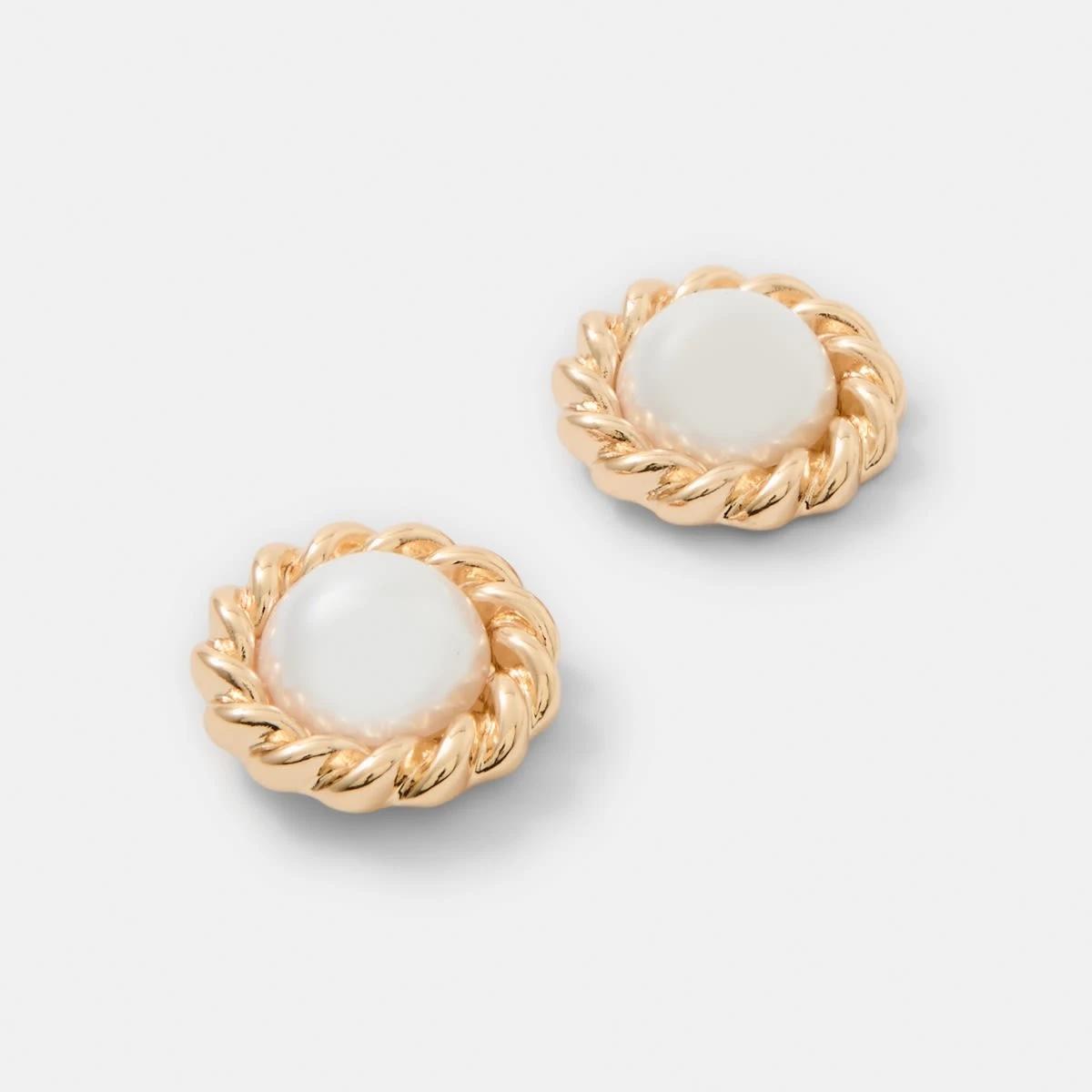 2 Faux Pearl Twist Stud Earrings - Gold Tone Gold, 2 of 4
