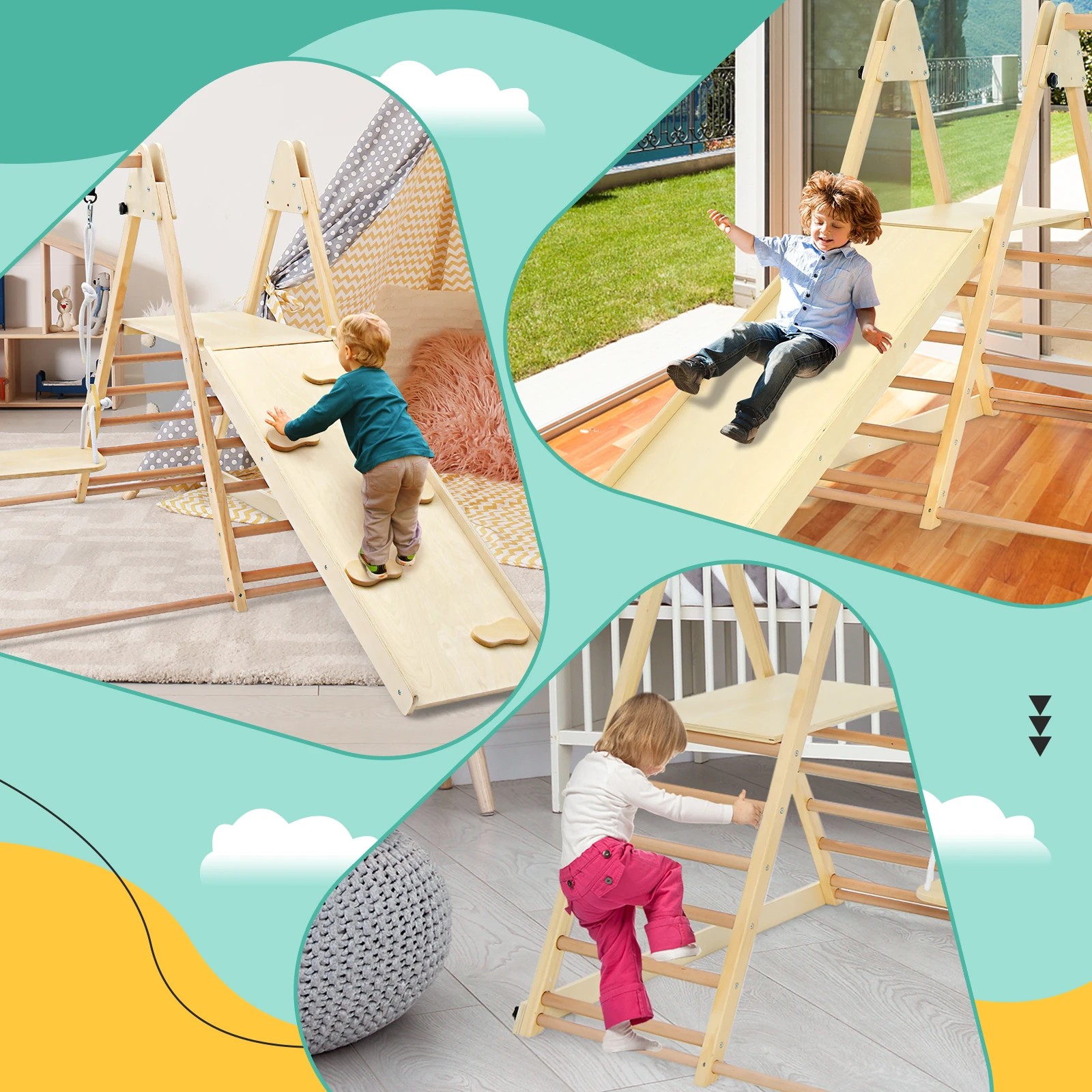 1 Costway Climb Playset 5-in-1 Foldable Wood Climber Frame, 1 of 2