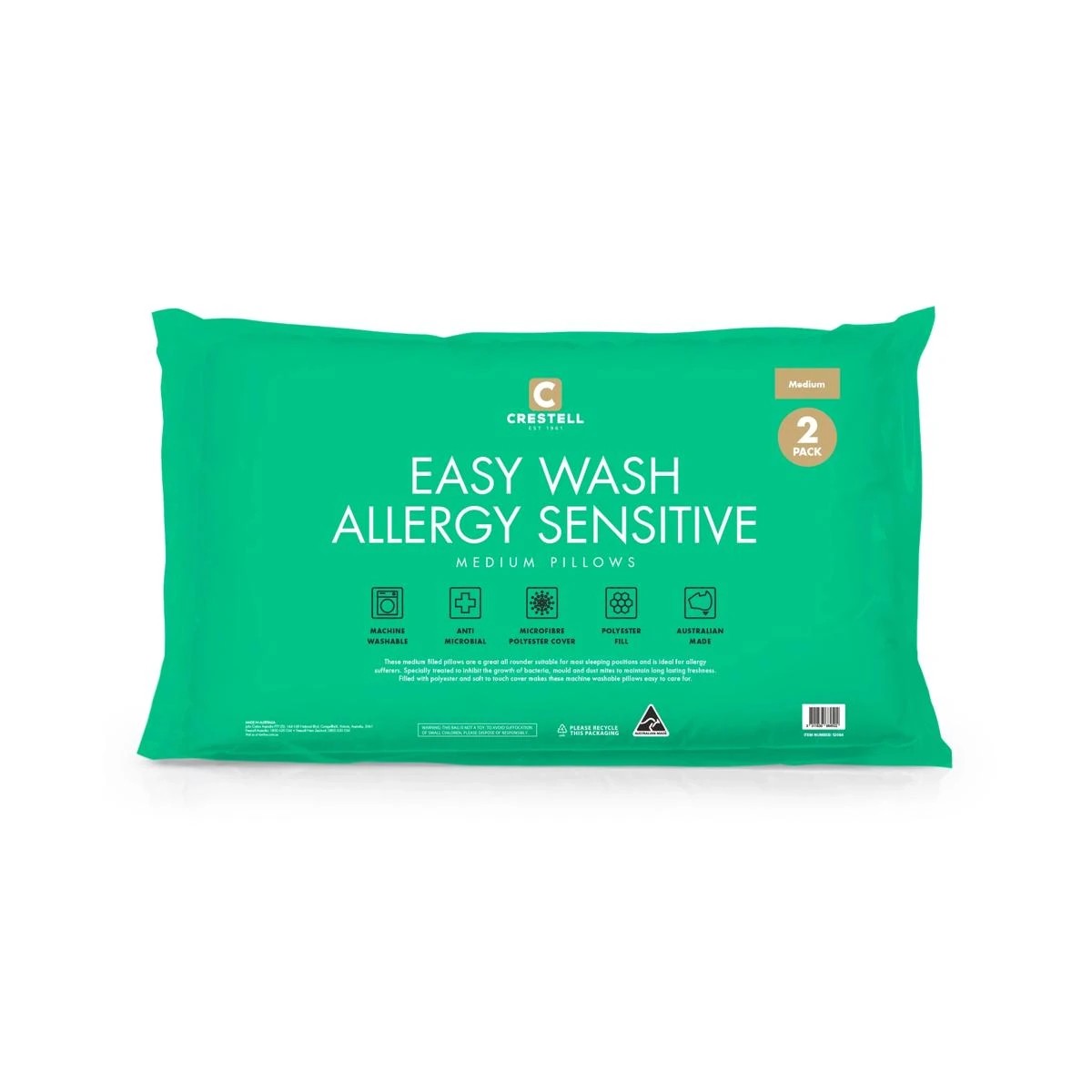 1 2 Pack Crestell Easy Wash Allergy Sensitive Medium Pillows, 1 of 6