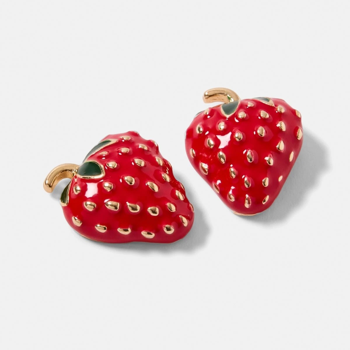 3 Strawberry Stud Earrings - Red, Green and Gold Tone, 3 of 5
