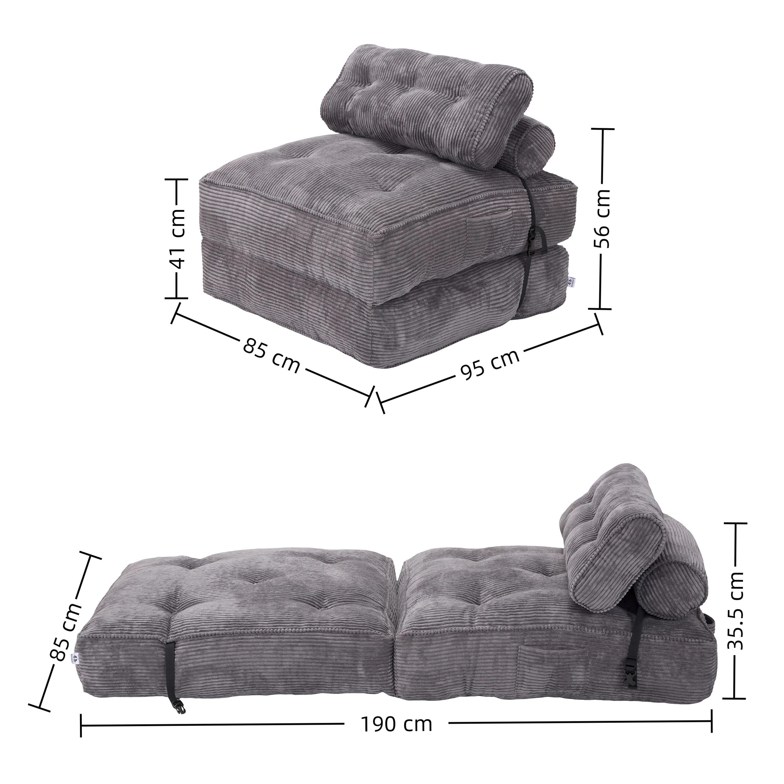 7 IHOMDEC Fordable Corduroy Compression Lazy Sofa - Grey, 7 of 9