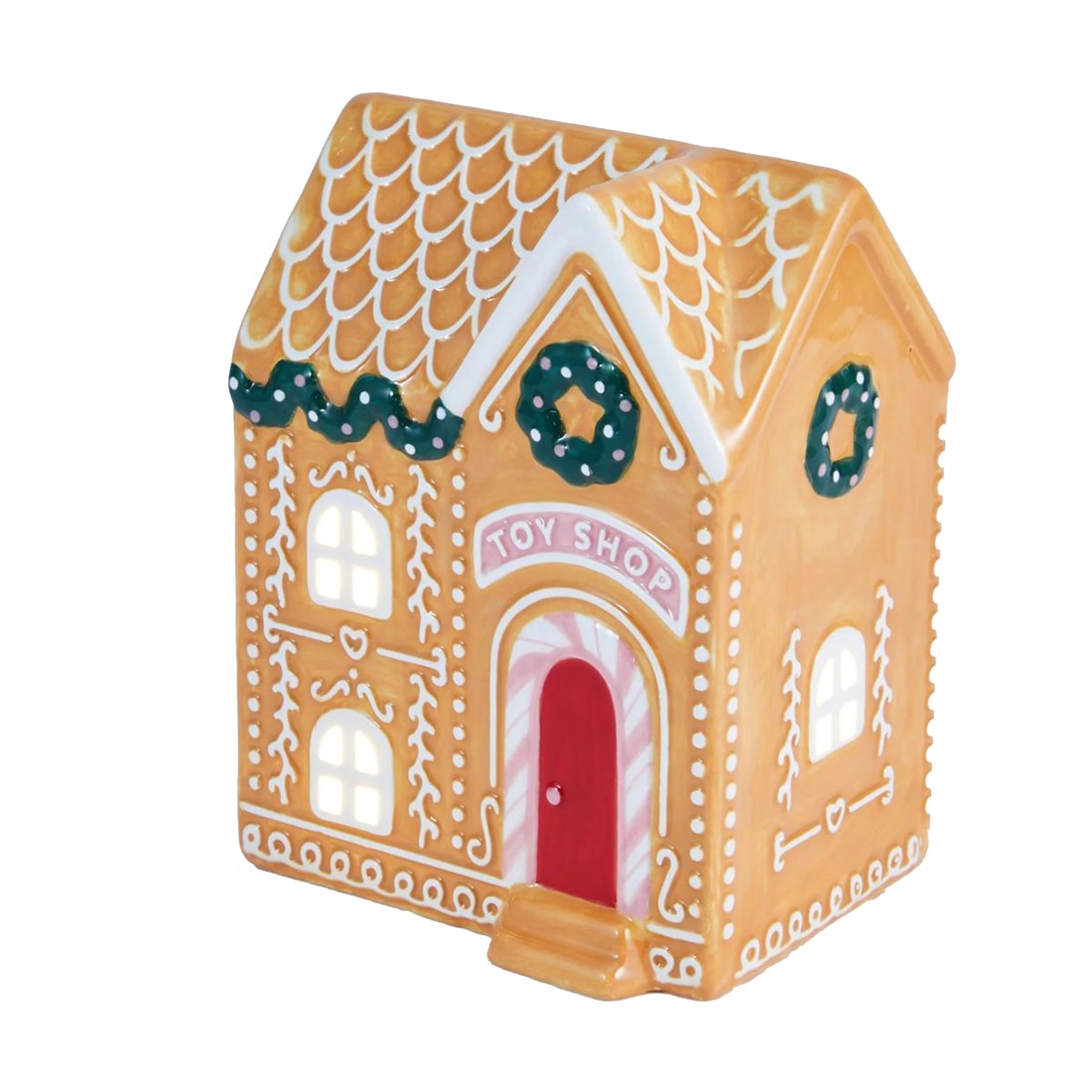 2 Light Up Ceramic Gingerbread Toy Shop, 2 of 6