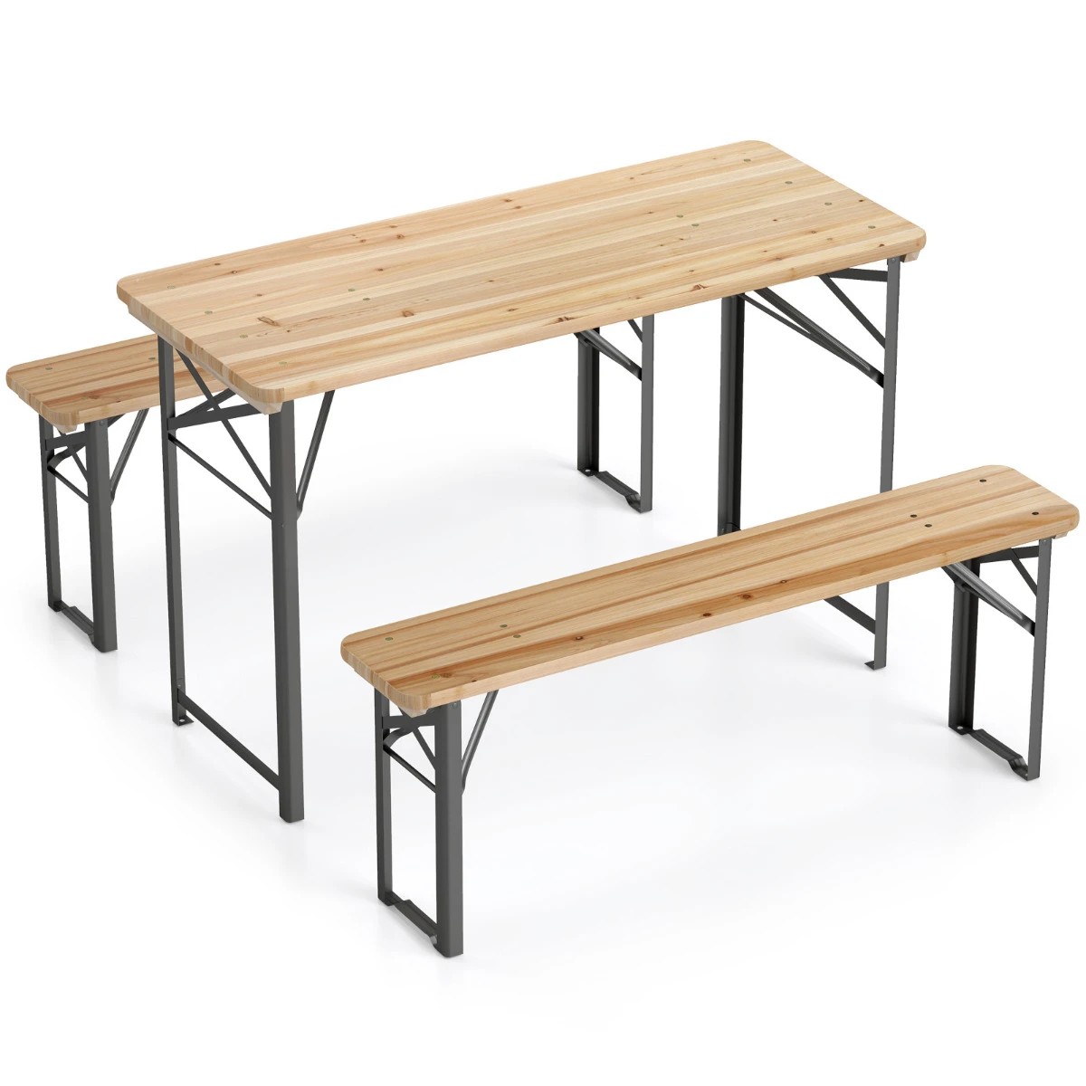 1 Costway 3 PCS Folding Picnic Table Solid Fir Wood Camping Beer Table Set, 1 of 4