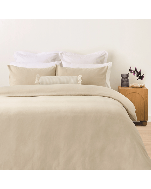 Kayden Linen Cotton Quilt Cover Set - Queen Bed, Natural