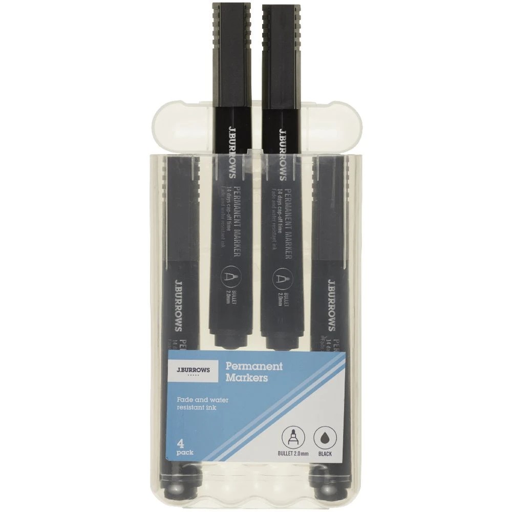3 J.Burrows Permanent Markers Bullet Black 4 Pack, 3 of 4