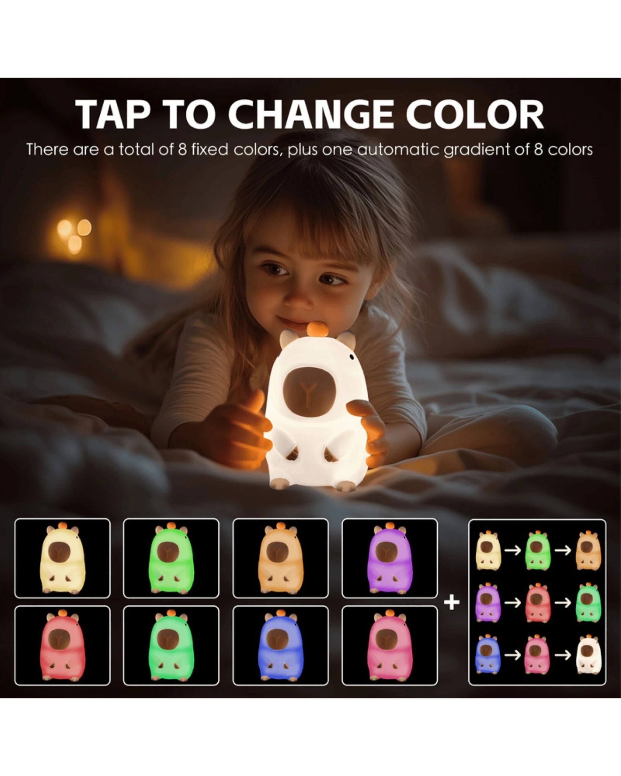 3 Brillar Cute Squishy Colour Changing Night Light for Kids - Capybara, 3 of 8
