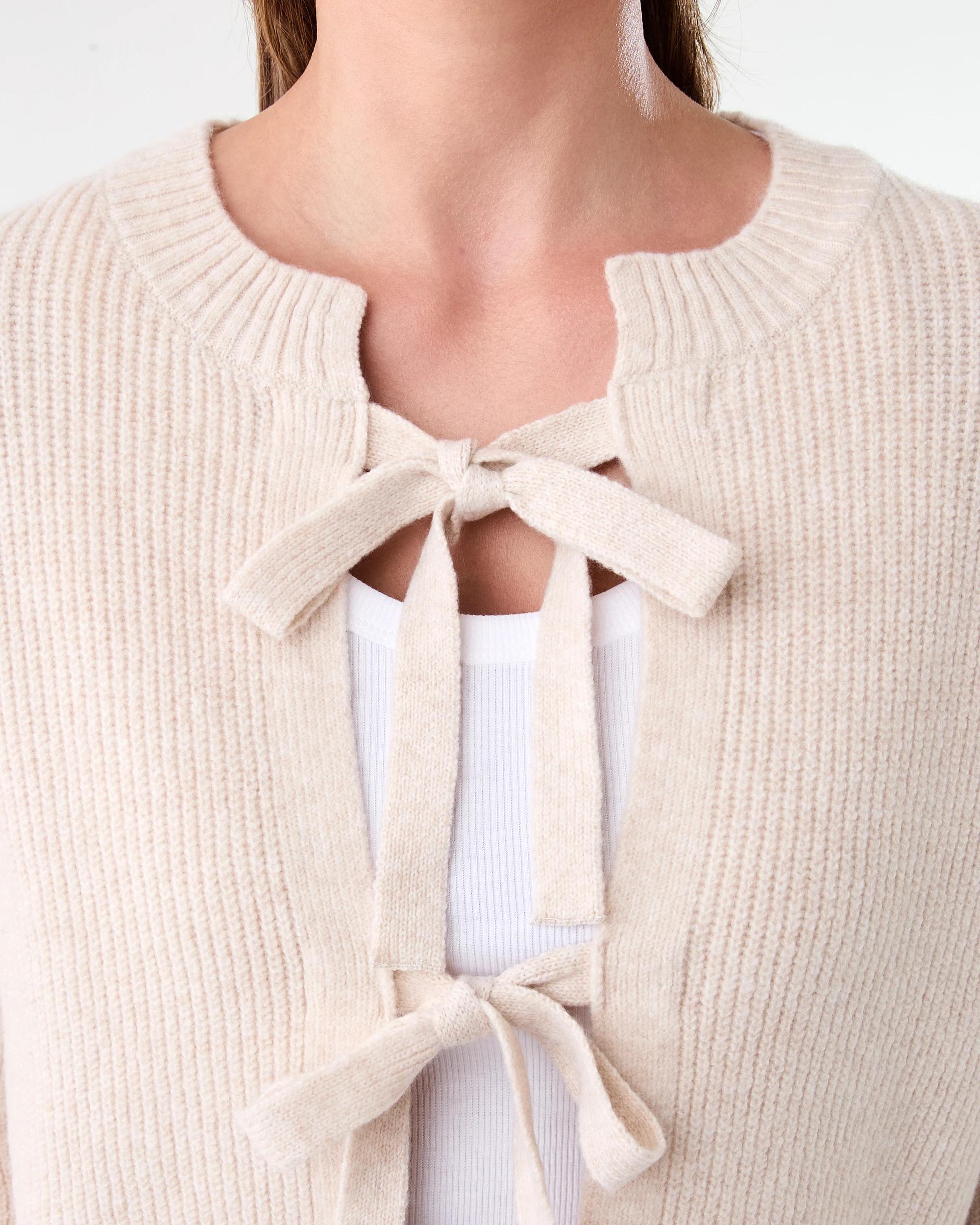 6 Tie Up Ribbed Cardigan Bge Otml, 6 of 8