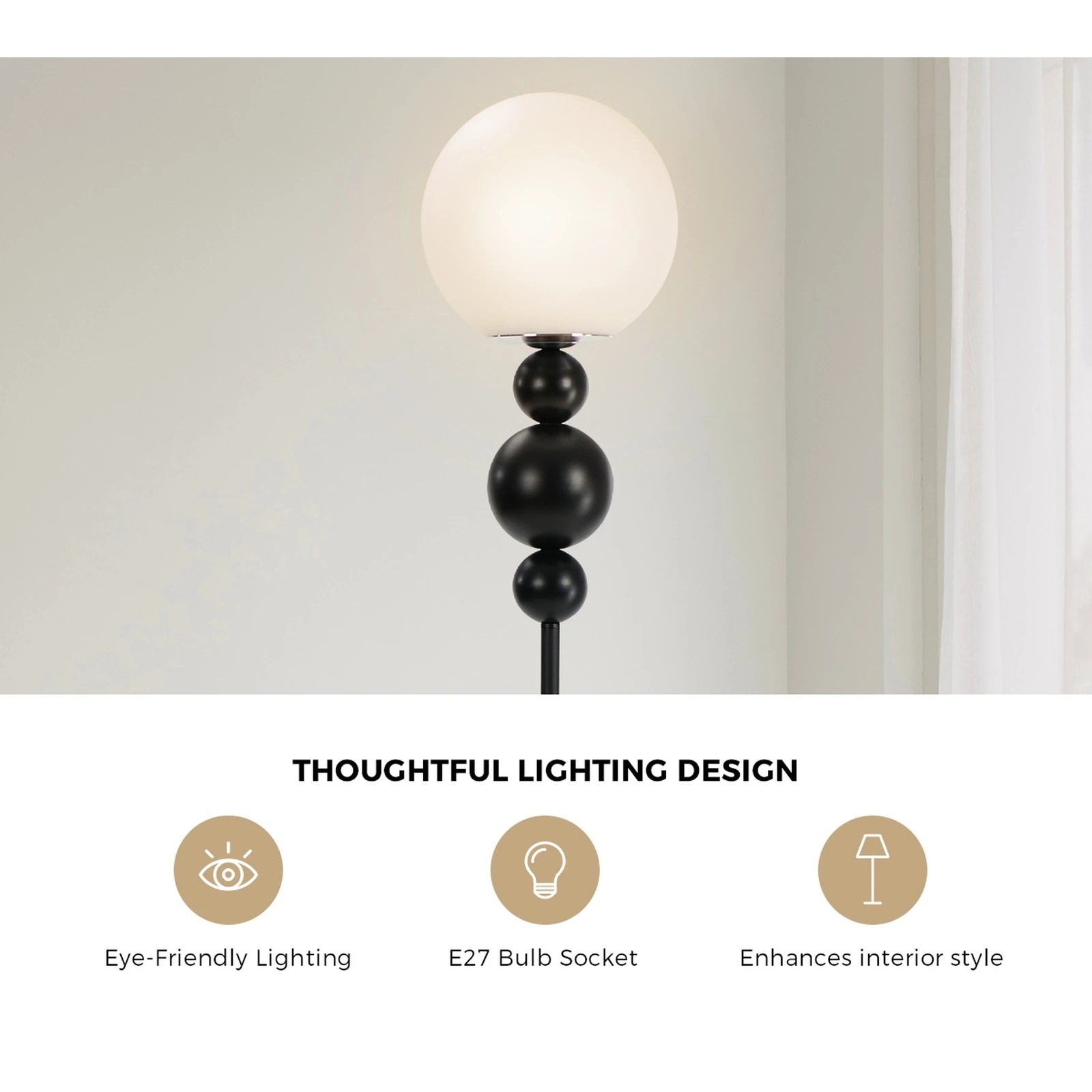 5 Oikiture Floor Lamp Standing Lamp Globe  Shade Metal - Black, 5 of 10