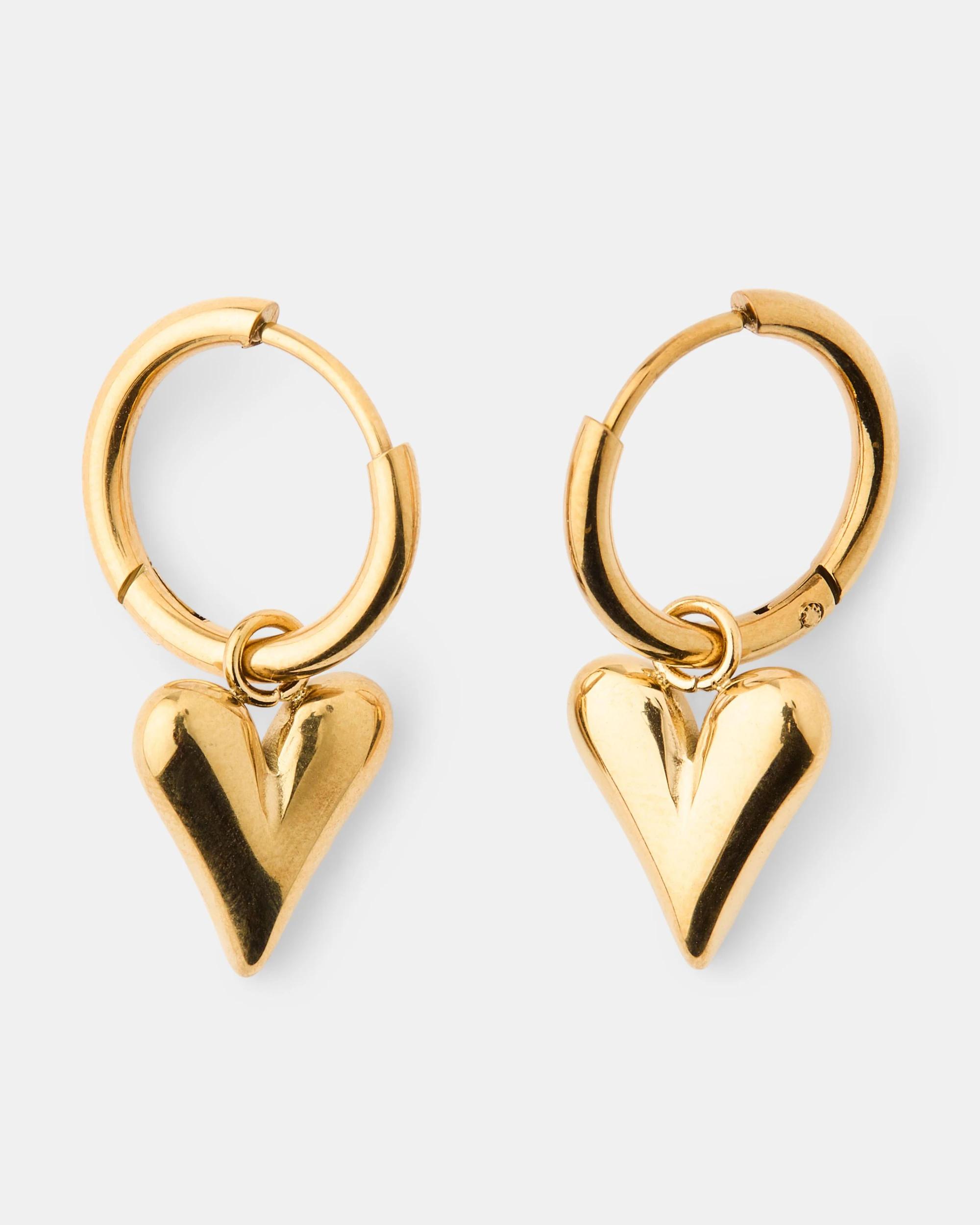 1 Waterproof Stainless Steel Heart Hoop Earrings - Gold Tone Gold, 1 of 5