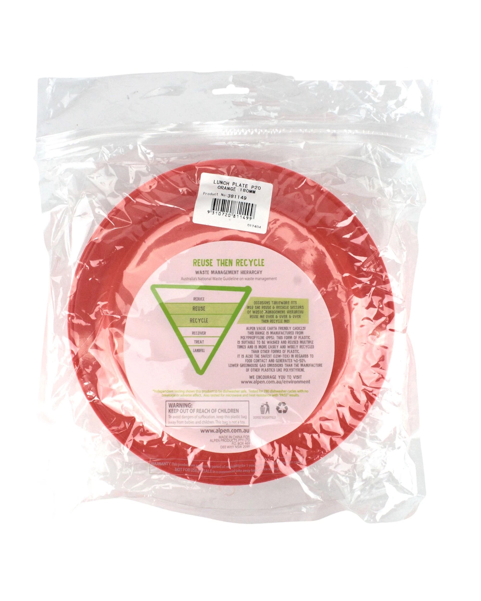 3 Alpen 18cm Plastic Reusable Plates Pack of 20 - Orange, 3 of 3