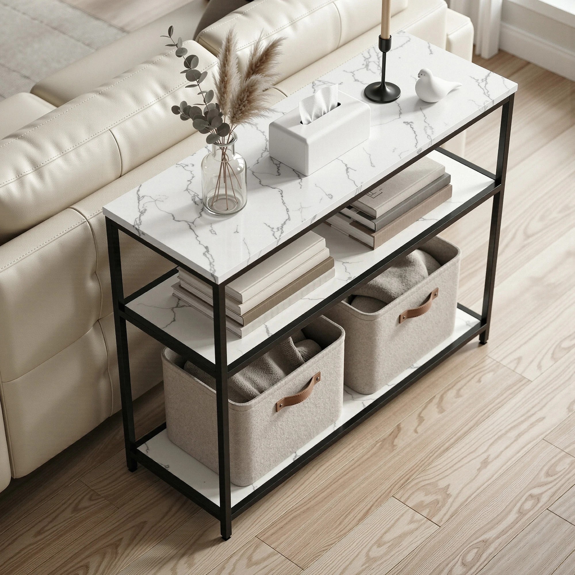 5 Artiss Console Table Marble Effect 3-Tier Sofa Entryway Side Table 90CM - Gold, 5 of 10