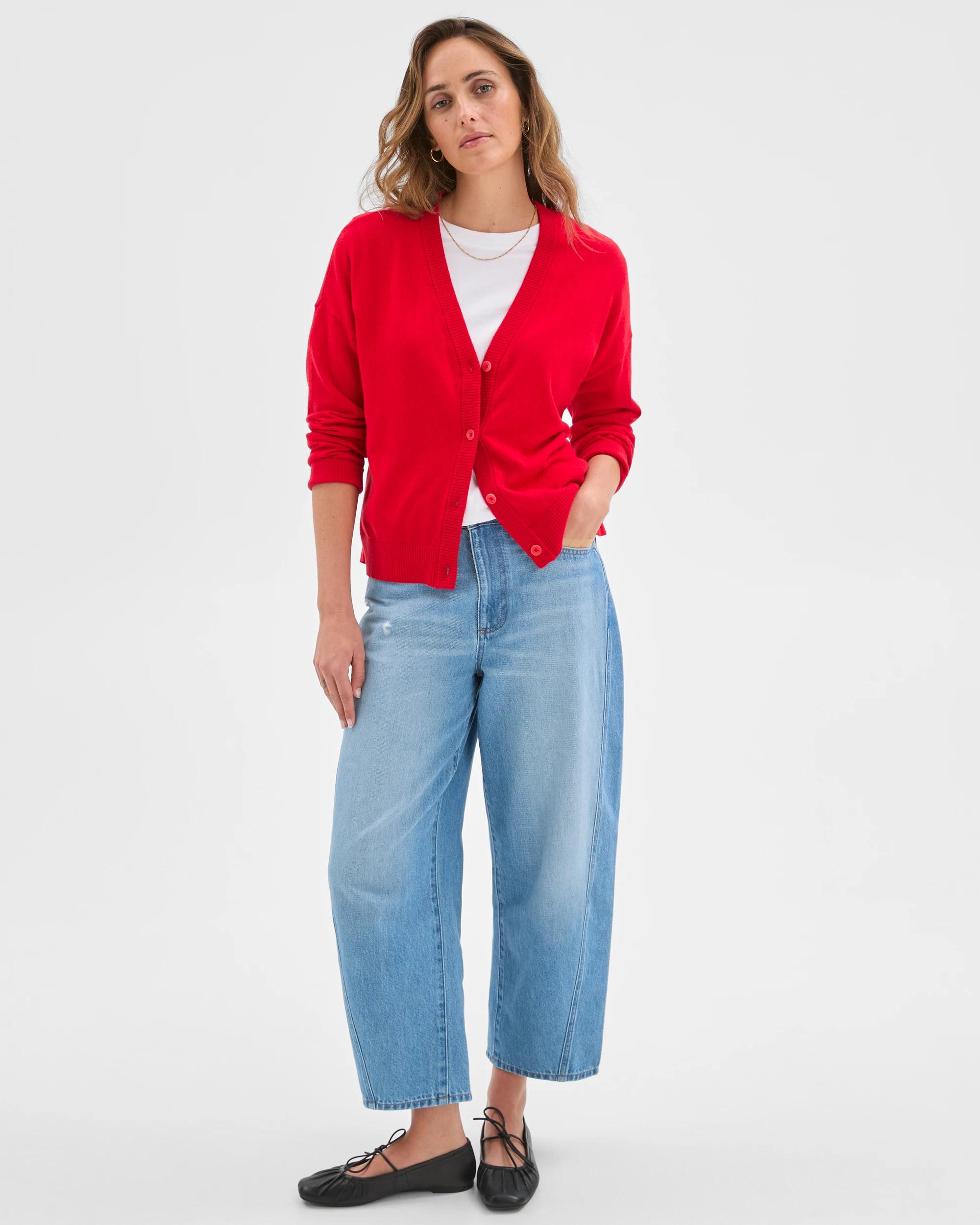 3 Target Woman Cotton Cashmere V-Neck Knit Cardigan TRUE RED, 3 of 6