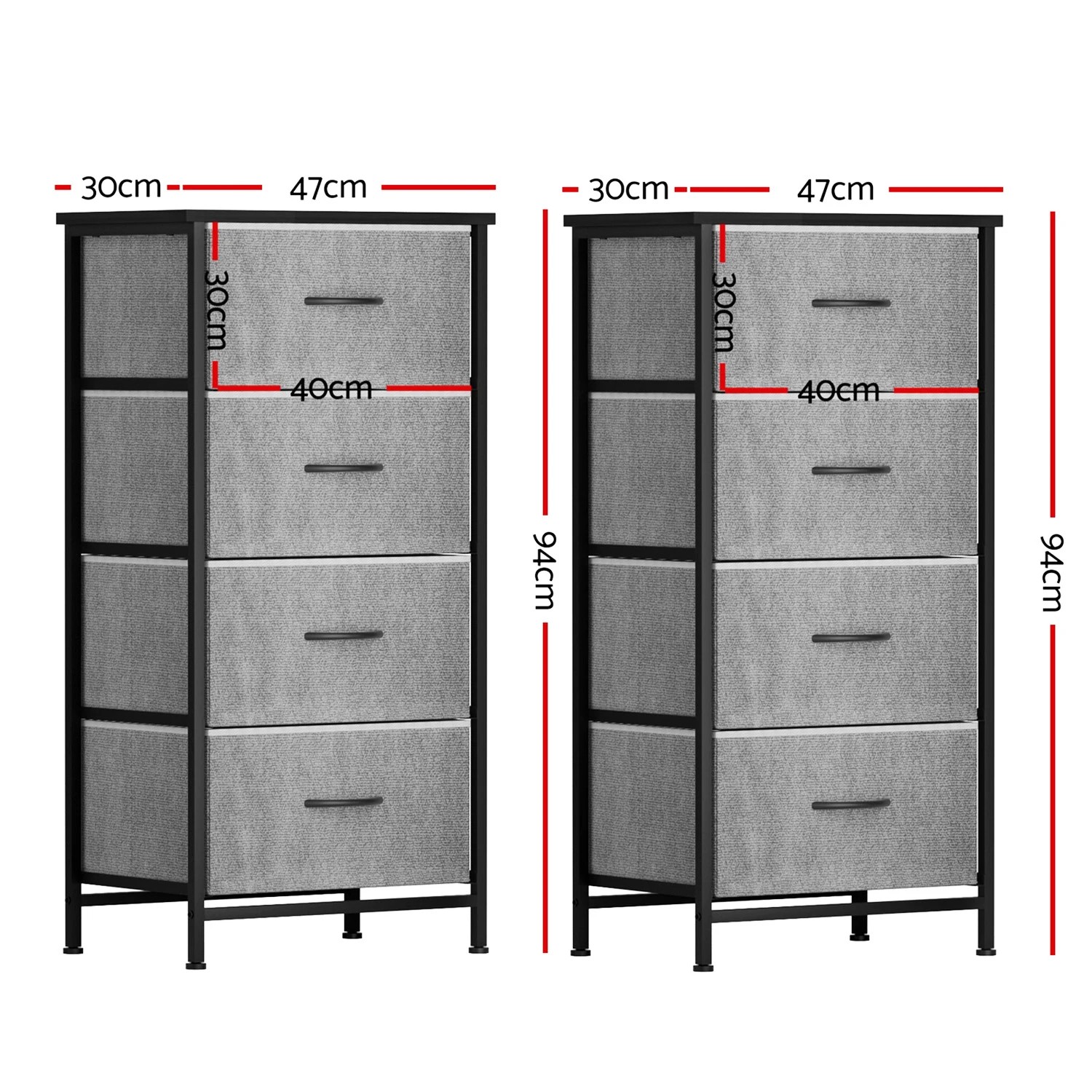3 Artiss Set of 2 Chest of 4 Drawers Storage Dresser Tallboy - Grey, 3 of 6