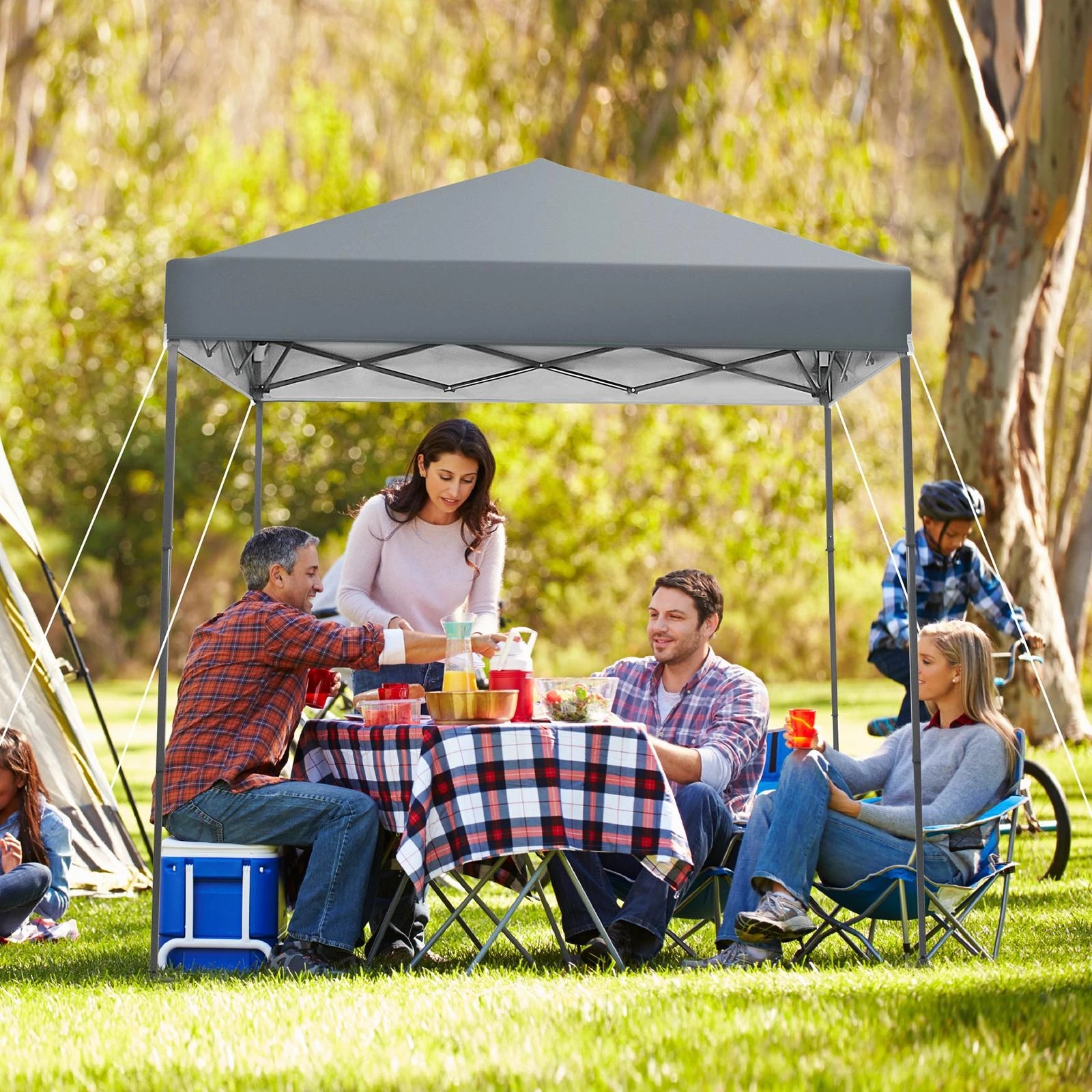 2 Costway 2x2m Gazebo Pop-up Marquee Portable Sun Shelter - Grey, 2 of 2
