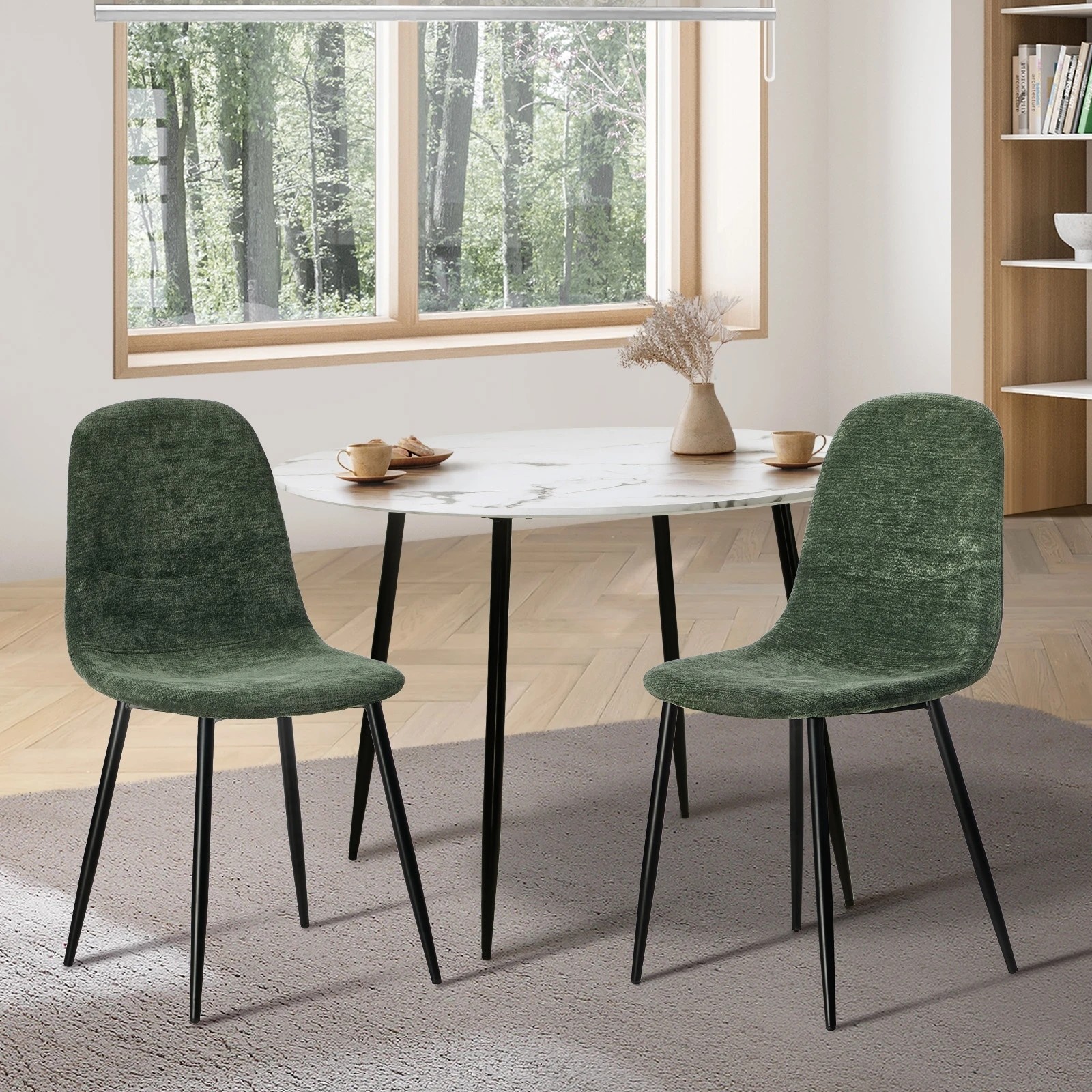 3 Oikiture 2x Dining Chairs Kitchen Accent Chair Lounge Room Chenille - Green, 3 of 9
