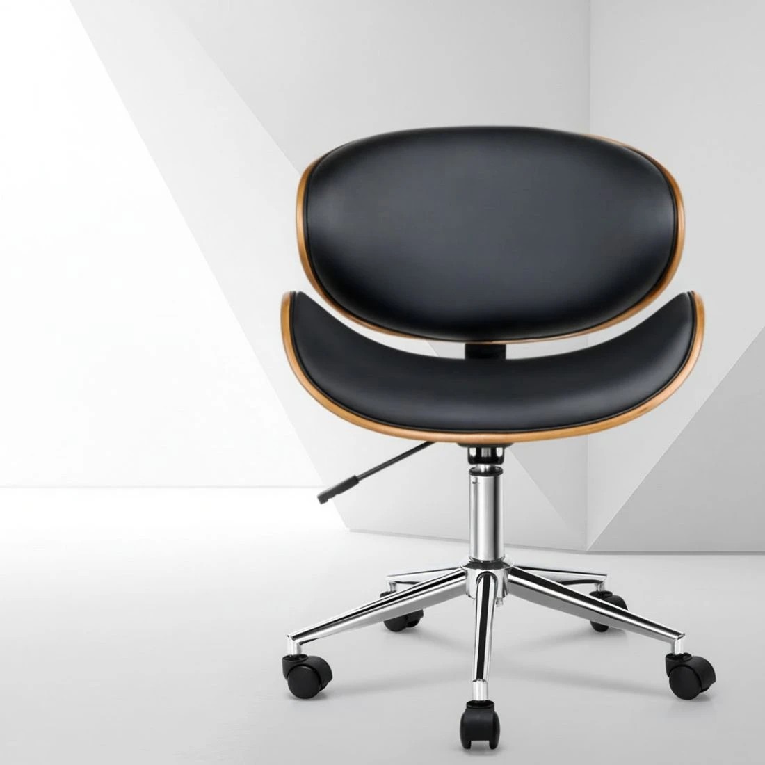 3 Artiss Wooden Office Chair Leather Seat - Black, 3 of 7
