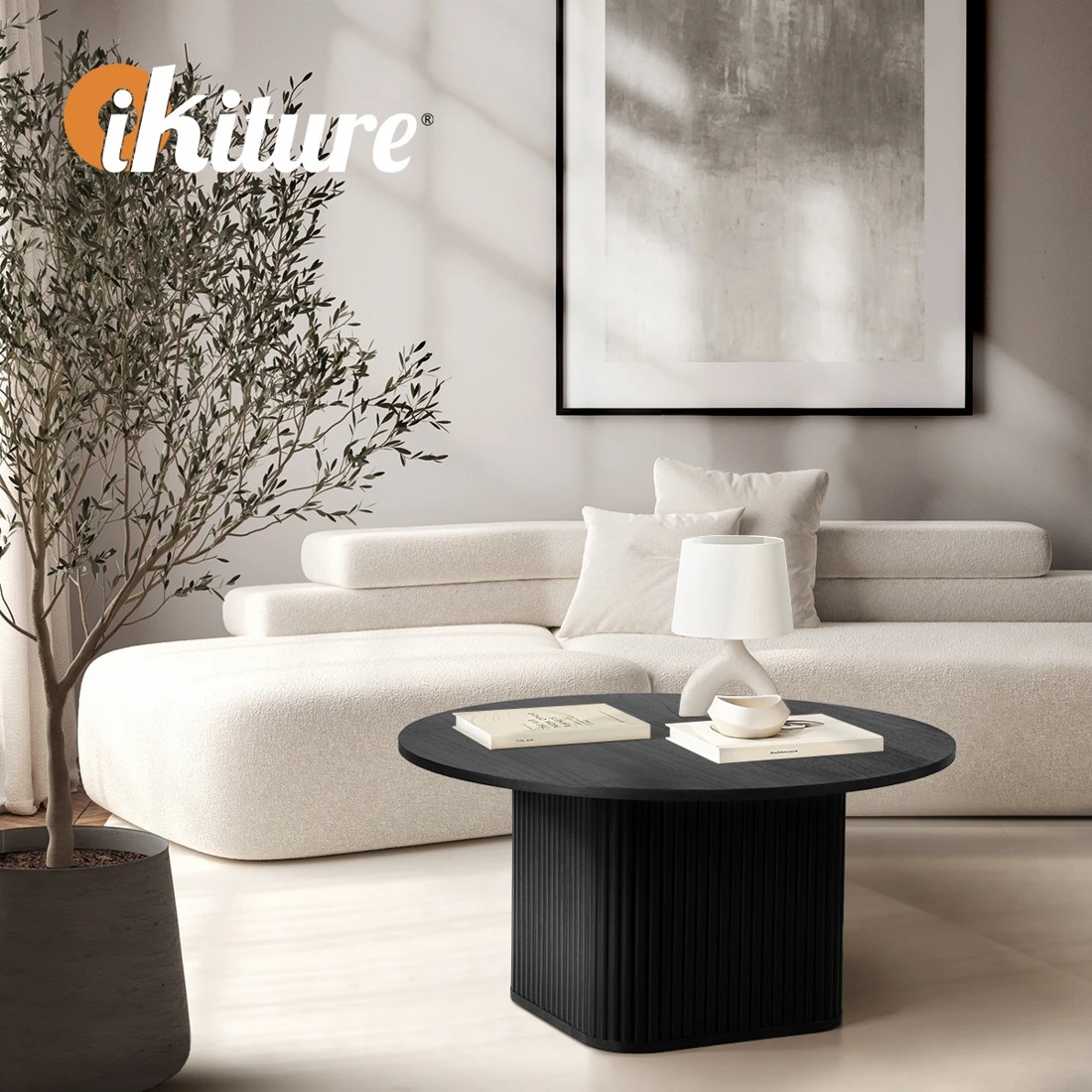 5 Oikiture Coffee Table Side End Tables Sofa Desk Round Wooden
 - Black, 5 of 10