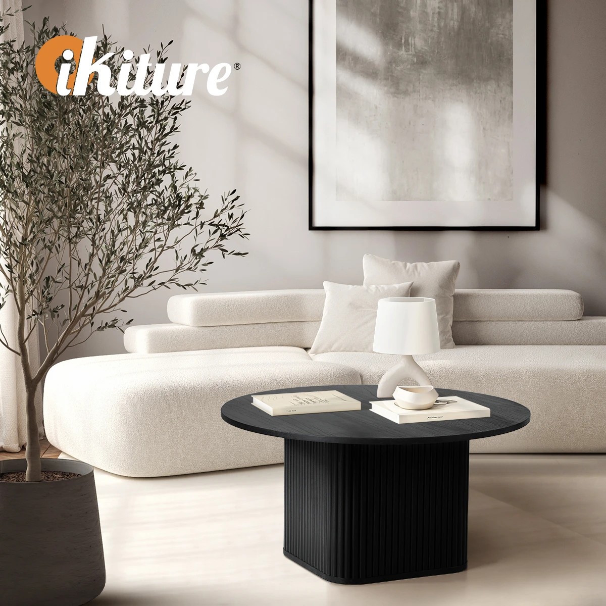 5 Oikiture Coffee Table Side End Tables Sofa Desk Round Wooden
 - Black, 5 of 10