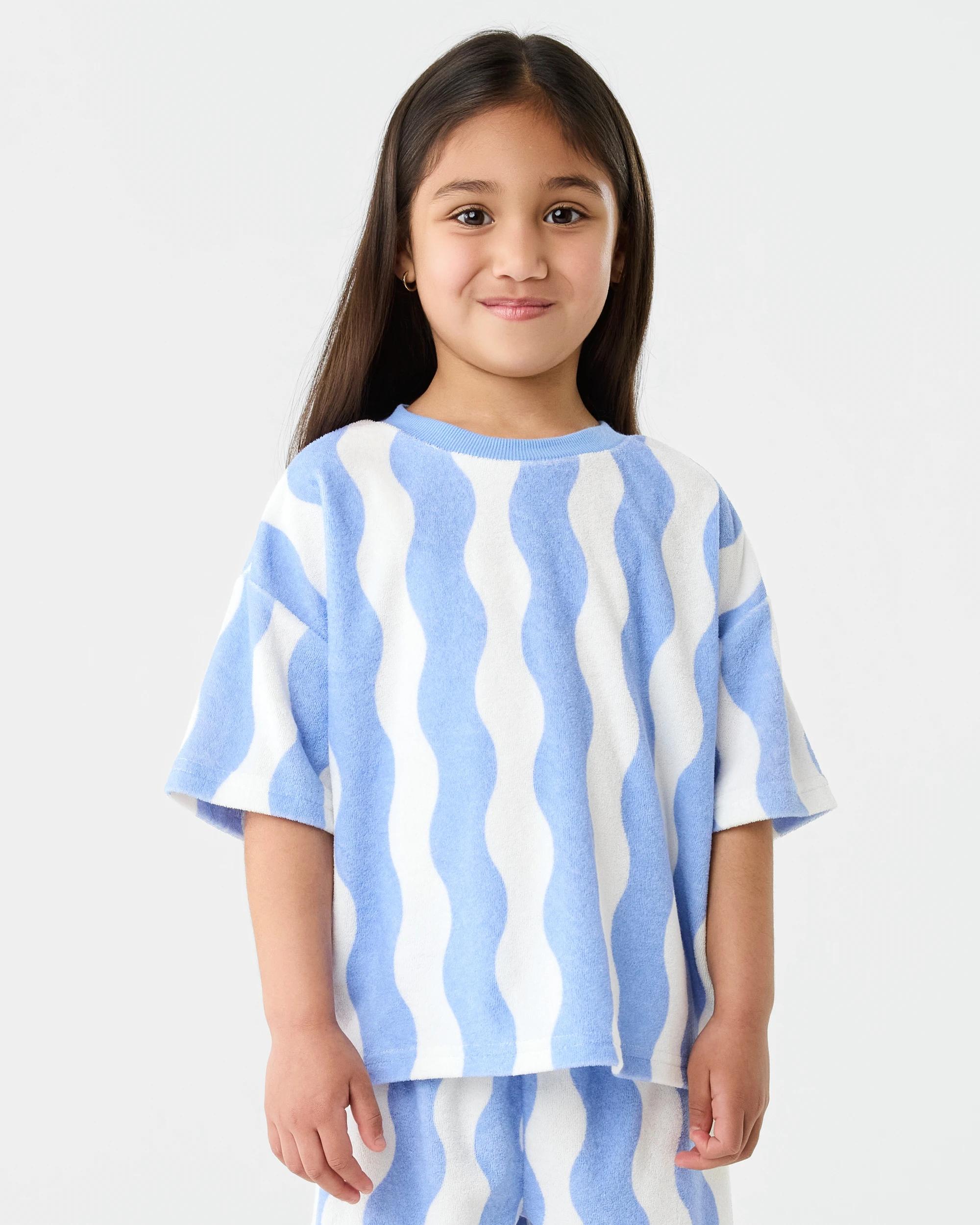 1 Oversized Terry T-shirt Blu Stripe, 1 of 7