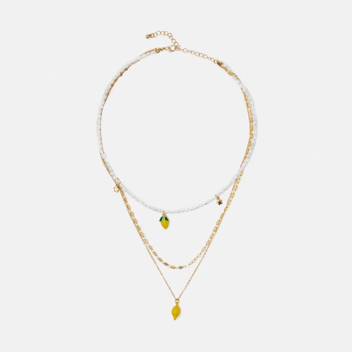 1 3 Pack Lemon Necklace - White, Yellow, Green and Gold Tone Gold, 1 of 4