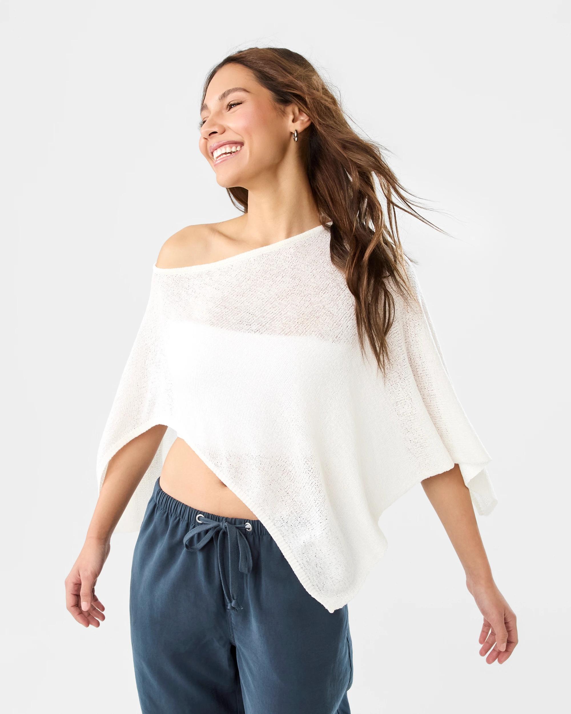 1 Knit Poncho Cld White, 1 of 7
