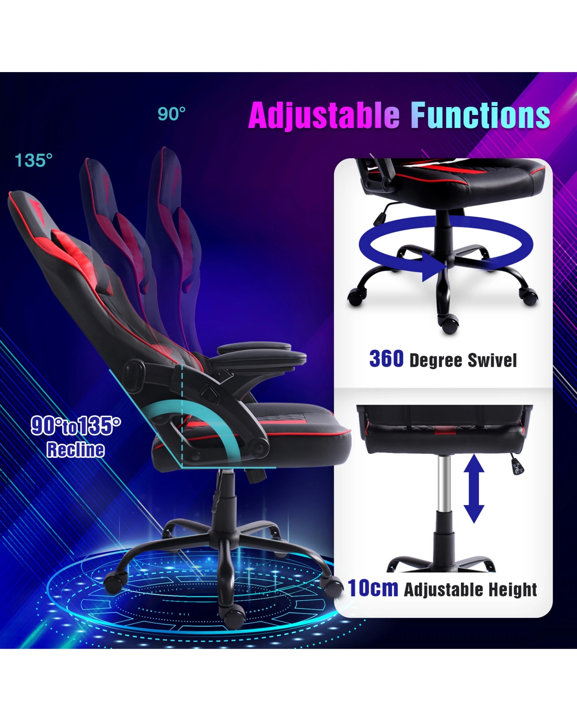 6 Advwin Gaming Chair Height Adjustable Ergonomic Recliner Racing Office Chair
 - Black, 6 of 8
