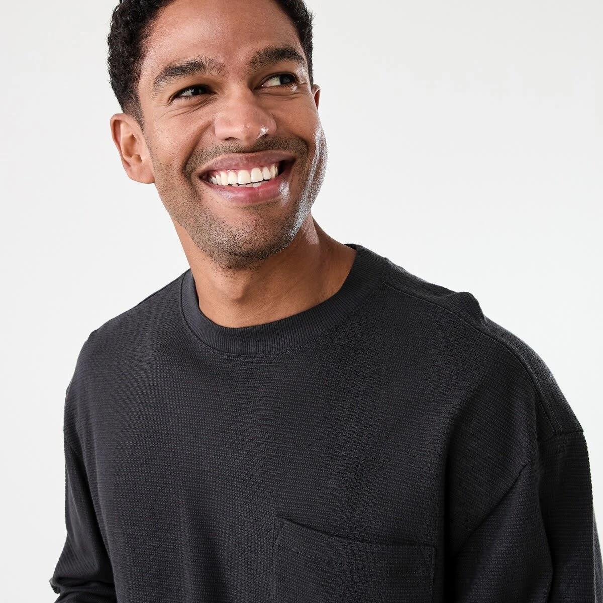 4 Long Sleeve Oversized Textured T-shirt Blk Oyster, 4 of 5