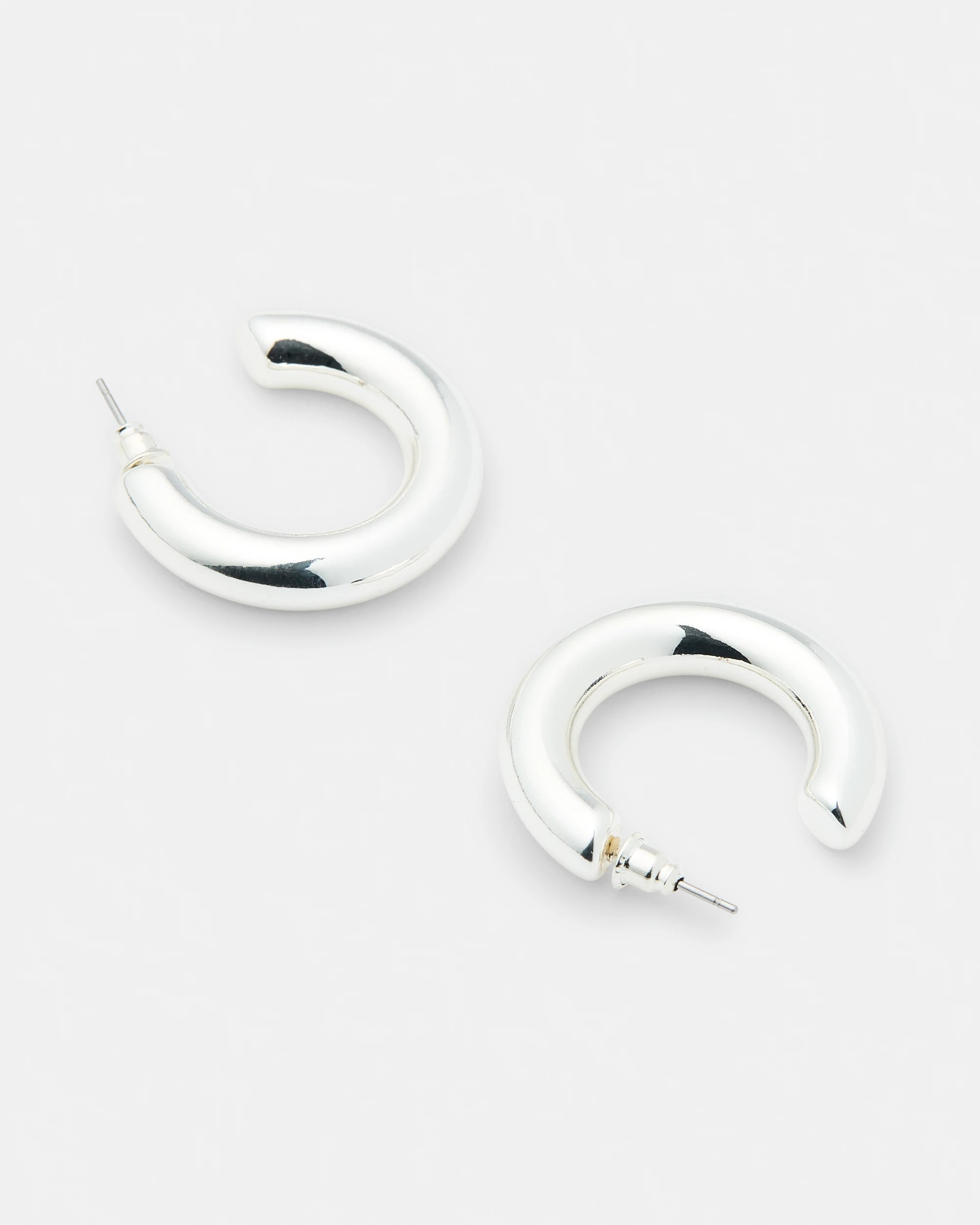 3 Plain Hoop Earrings - Silver Tone, 3 of 5