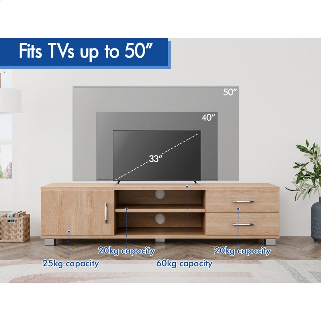 9 Alfordson Entertainment Unit TV Cabinet Stand 120cm Storage Drawer - Oak, 9 of 10