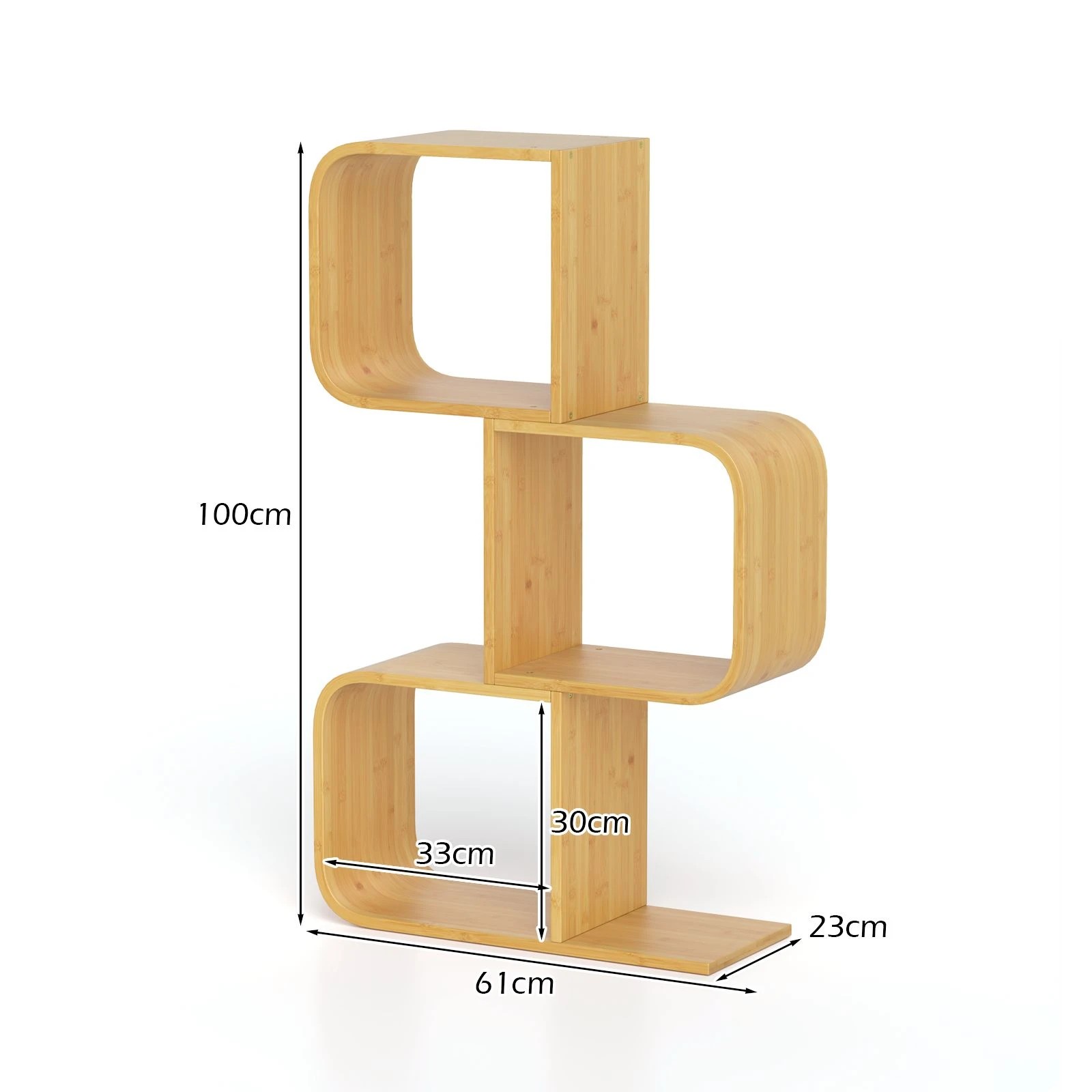 3 Costway 3-Tier S-Shaped Bookcase Bamboo Bookshelf Corner Display Shelf Storage Organizer - Natural, 3 of 4