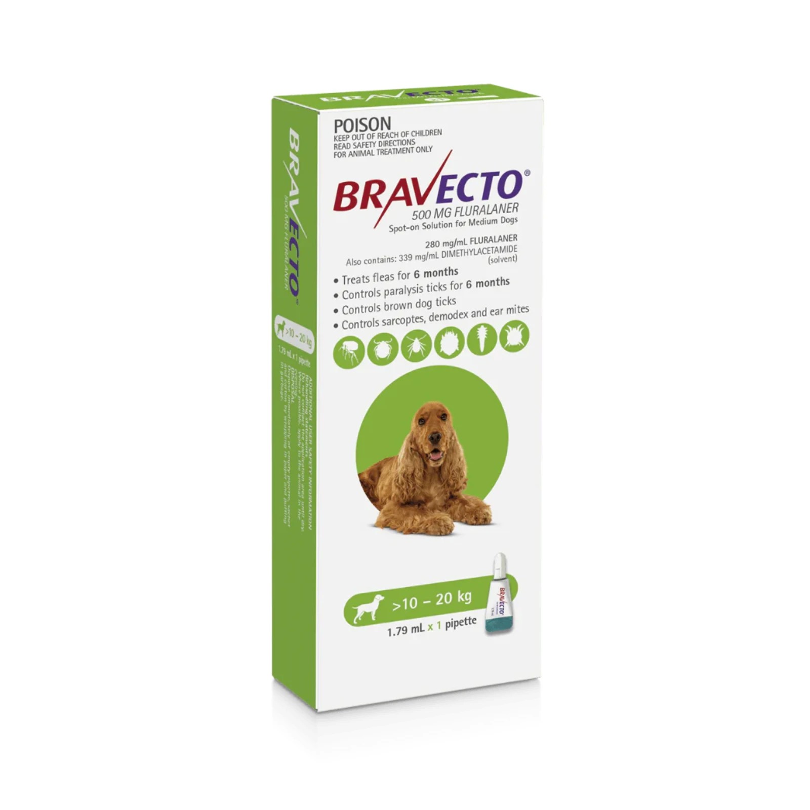 1 Bravecto Spot On For Dogs Green 10-20kg - 1 Pack, 1 of 2