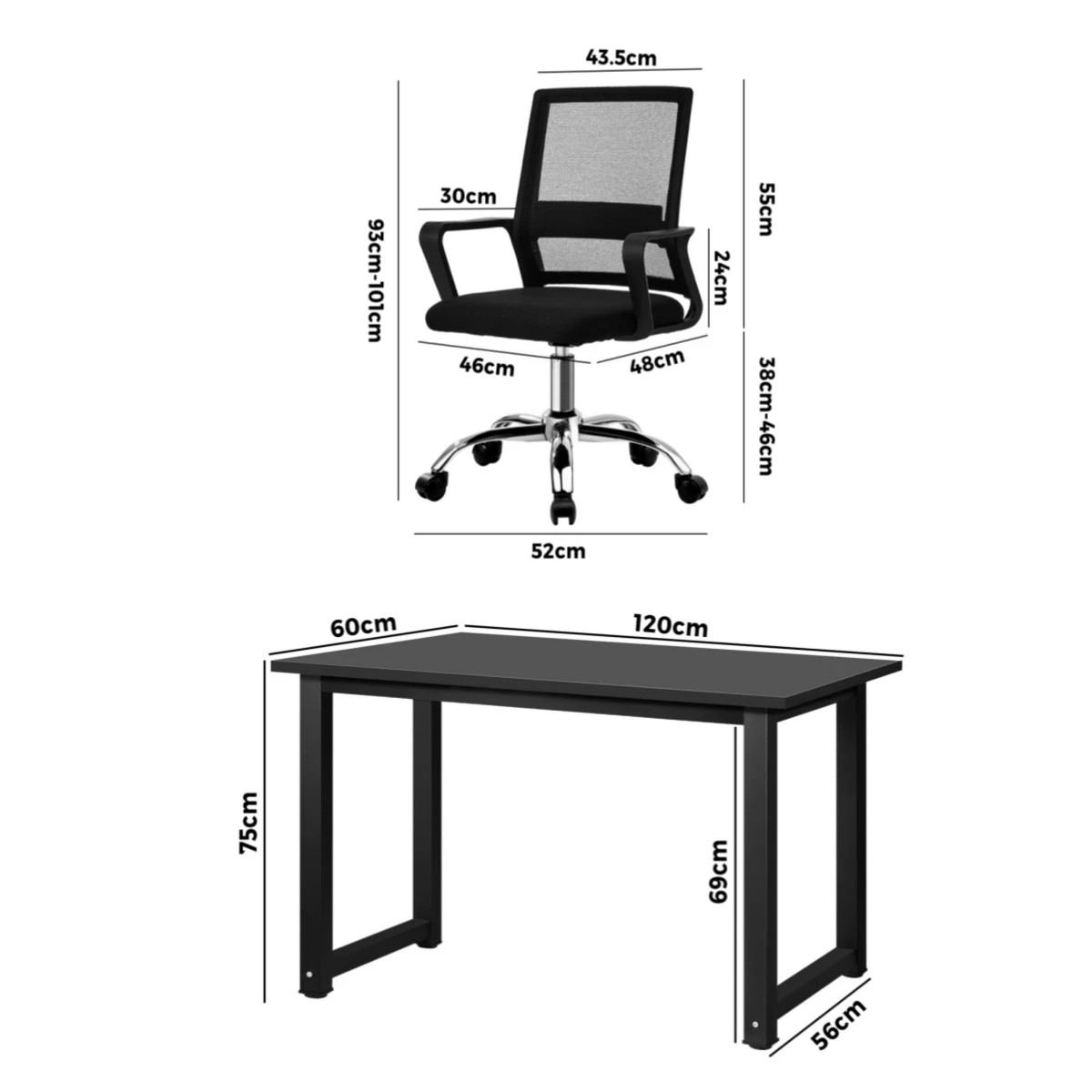 2 Oikiture Home Office Desk and Chair Set - Black, 2 of 8
