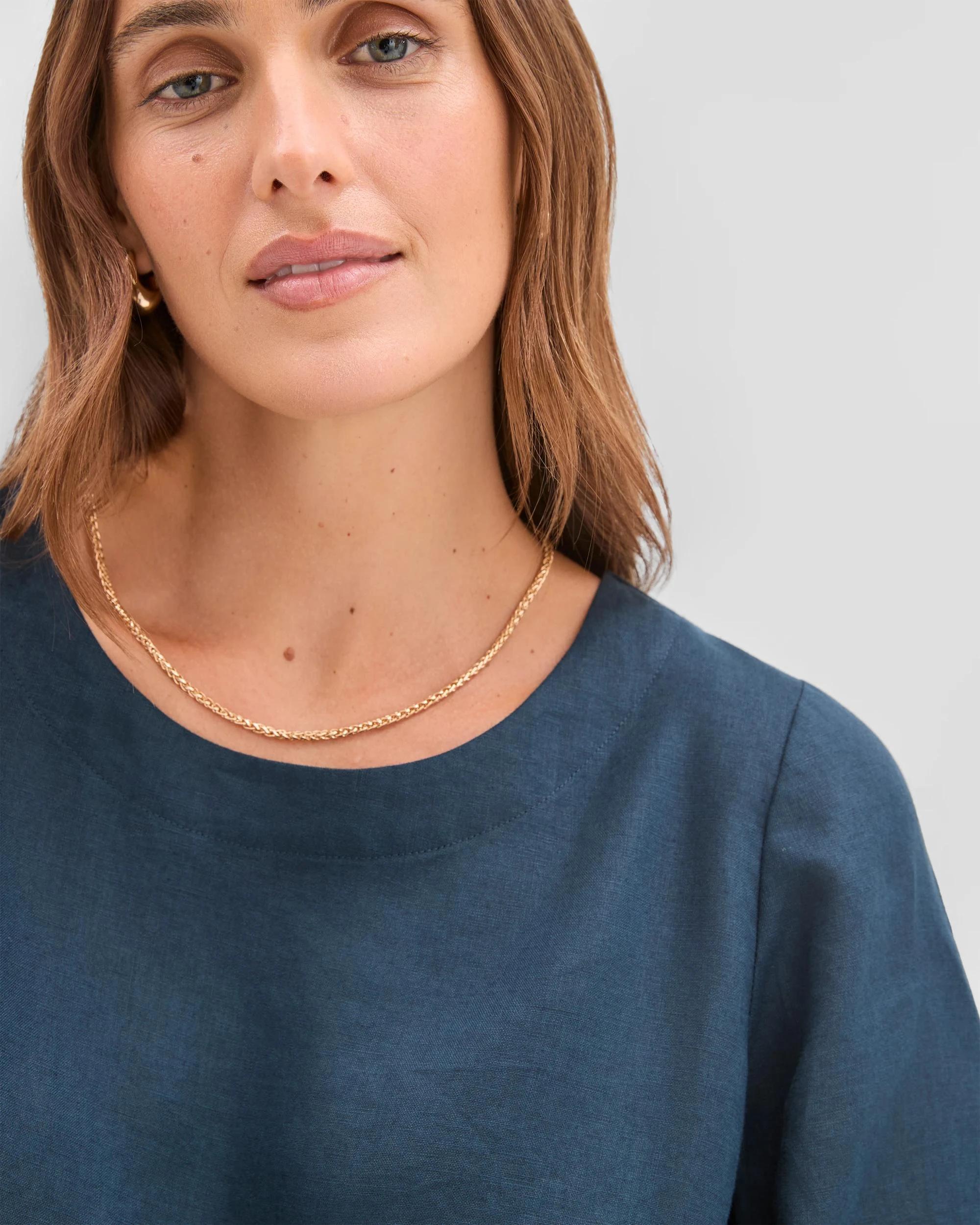 1 Target Woman European Linen Cross Back Top DEEP OCEAN, 1 of 7