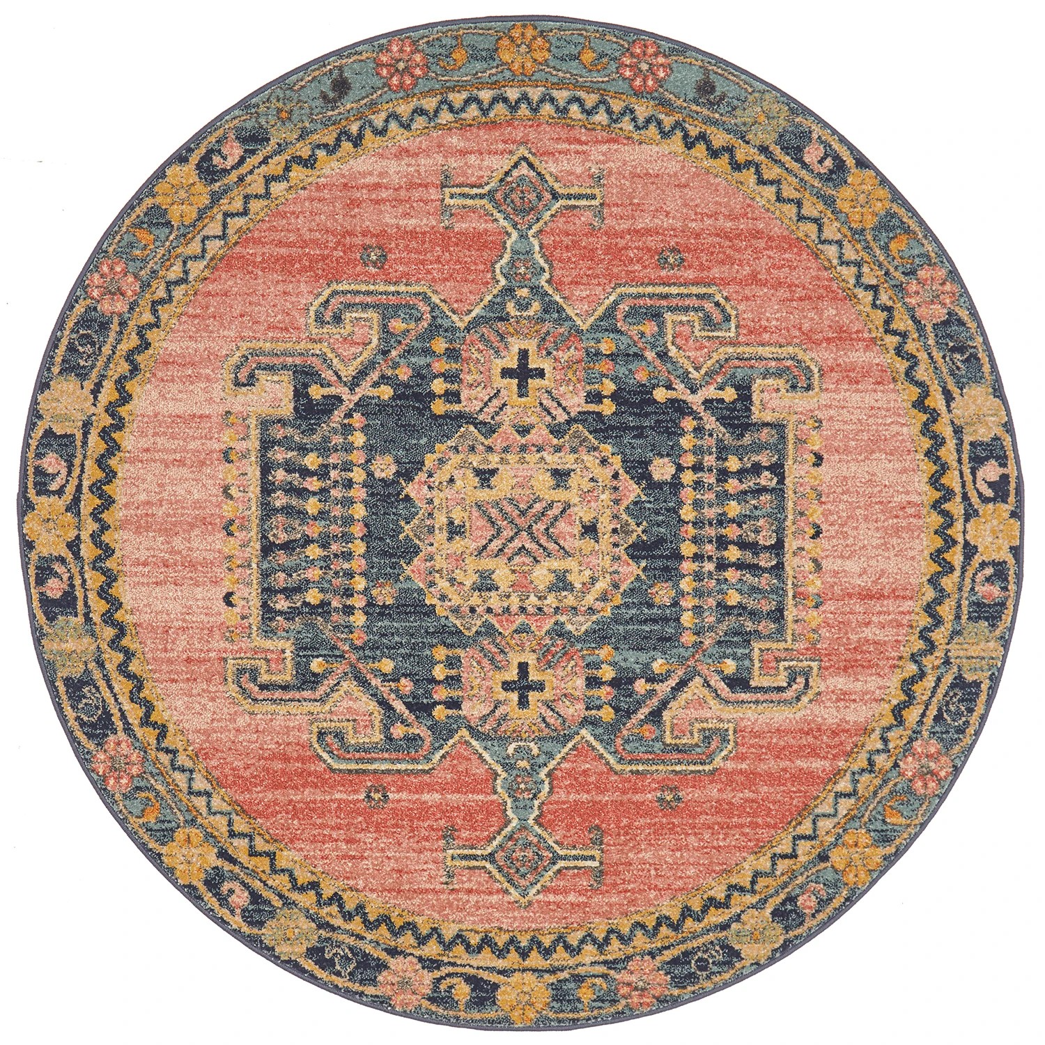 2 Common Ground Rugs Eterna 852 150x150cm - Small Round Power Loomed Pet Friendly Rug - Pink, 2 of 9