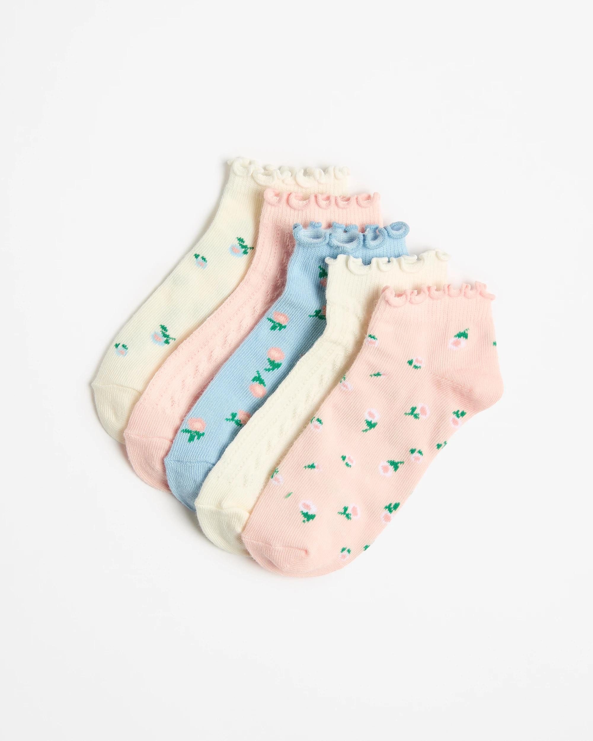 1 Australian Cotton Blend Girls Low Cut Socks 5 Pack - Maxx DITSY FLORAL, 1 of 3