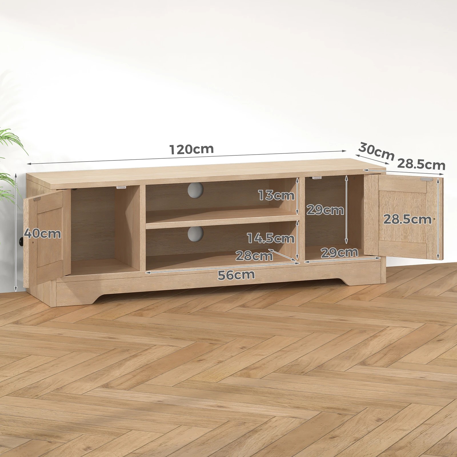 10 Alfordson TV Cabinet Entertainment Unit Stand 120cm Hamptons Storage - Wood, 10 of 10