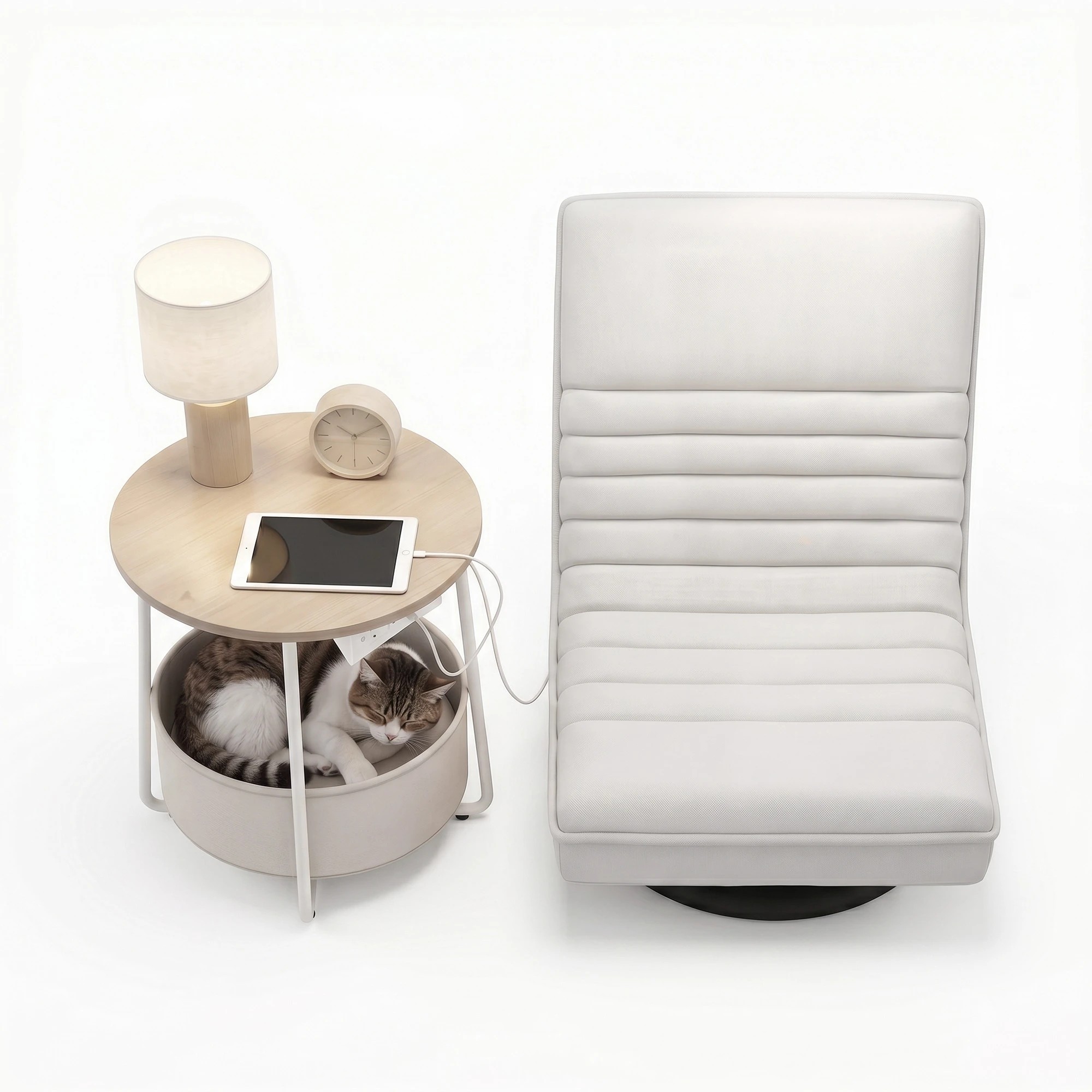3 Artiss Floor Lounge & Round Coffee Table Side End Table with Charging Station Set - Multi, 3 of 9