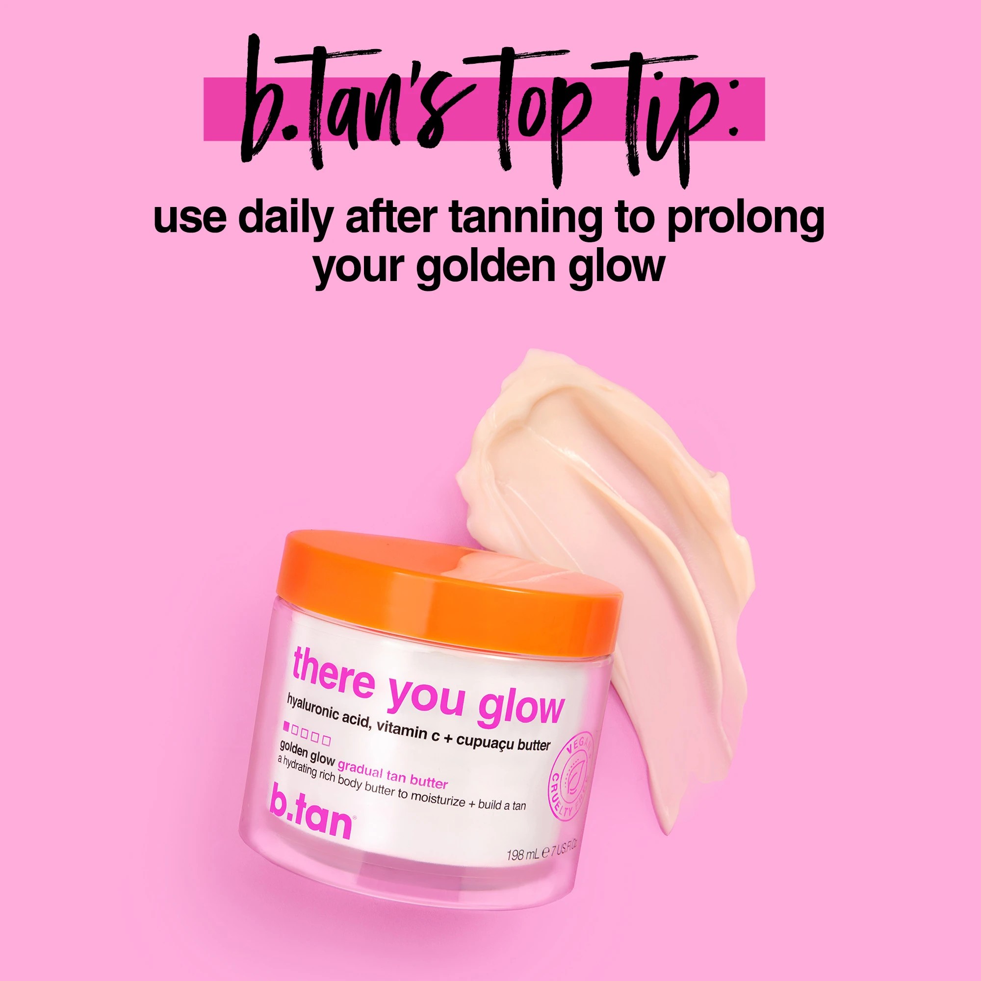 3 b.tan Golden Glow Gradual Tan Butter 198ml - Hyaluronic Acid, Vitamin C and Cupuacu Butter, 3 of 7