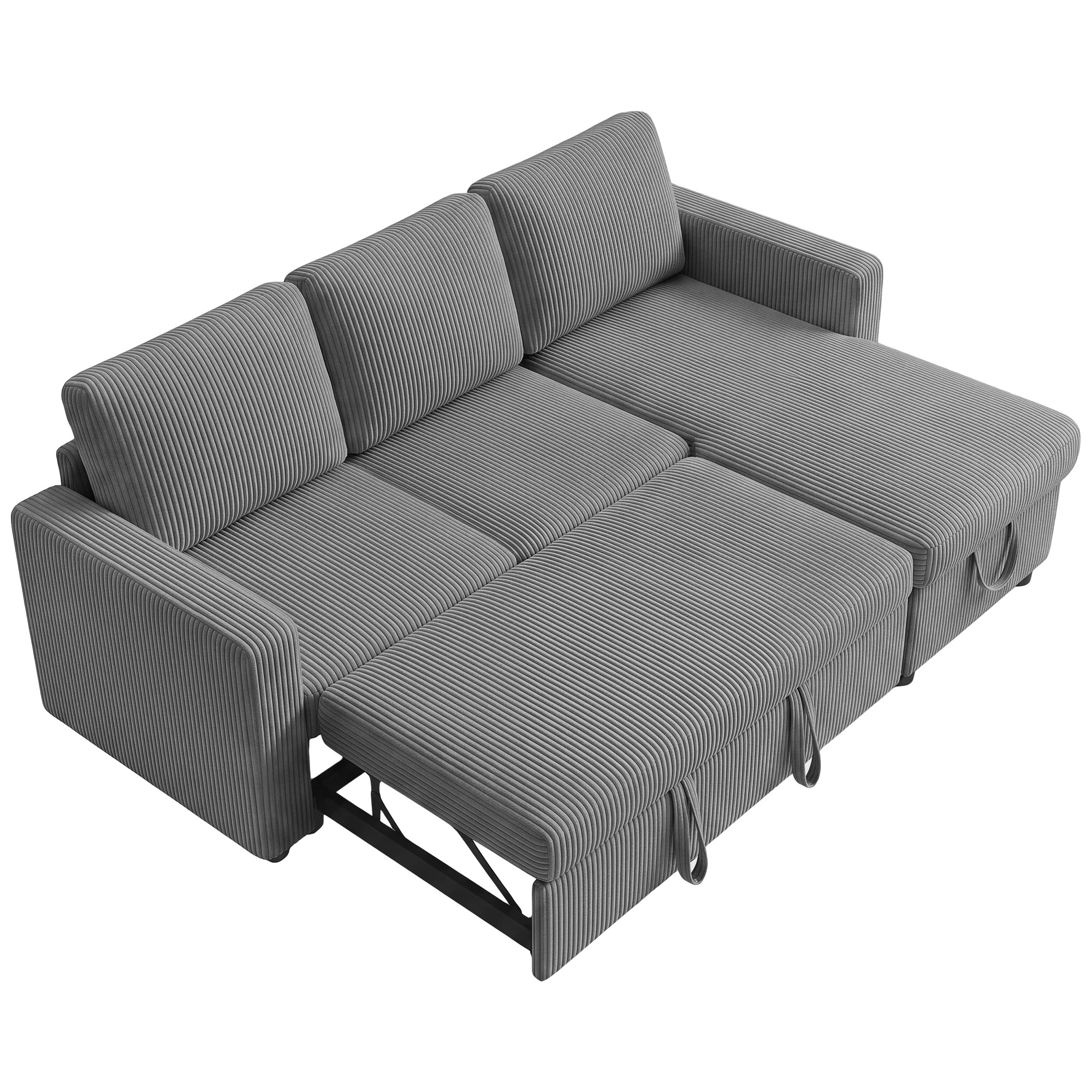 1 Advwin Sectional Sofa Couch with Pull Out Bed, L Shaped Reversible Corduroy Sleeper Sofa Bed with Storage Chaise - Grey, 1 of 7