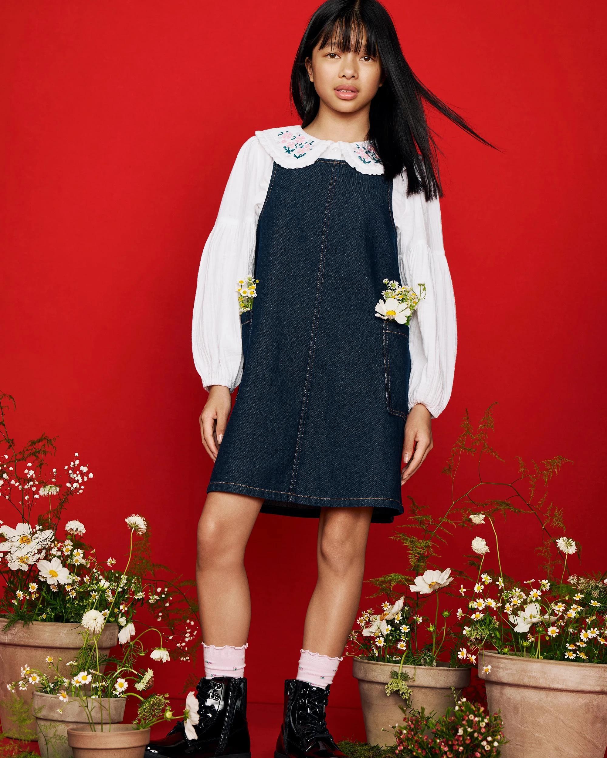 1 Target Kids Long Sleeve Frill Collar Button Through Front Blouse WHITE, 1 of 3