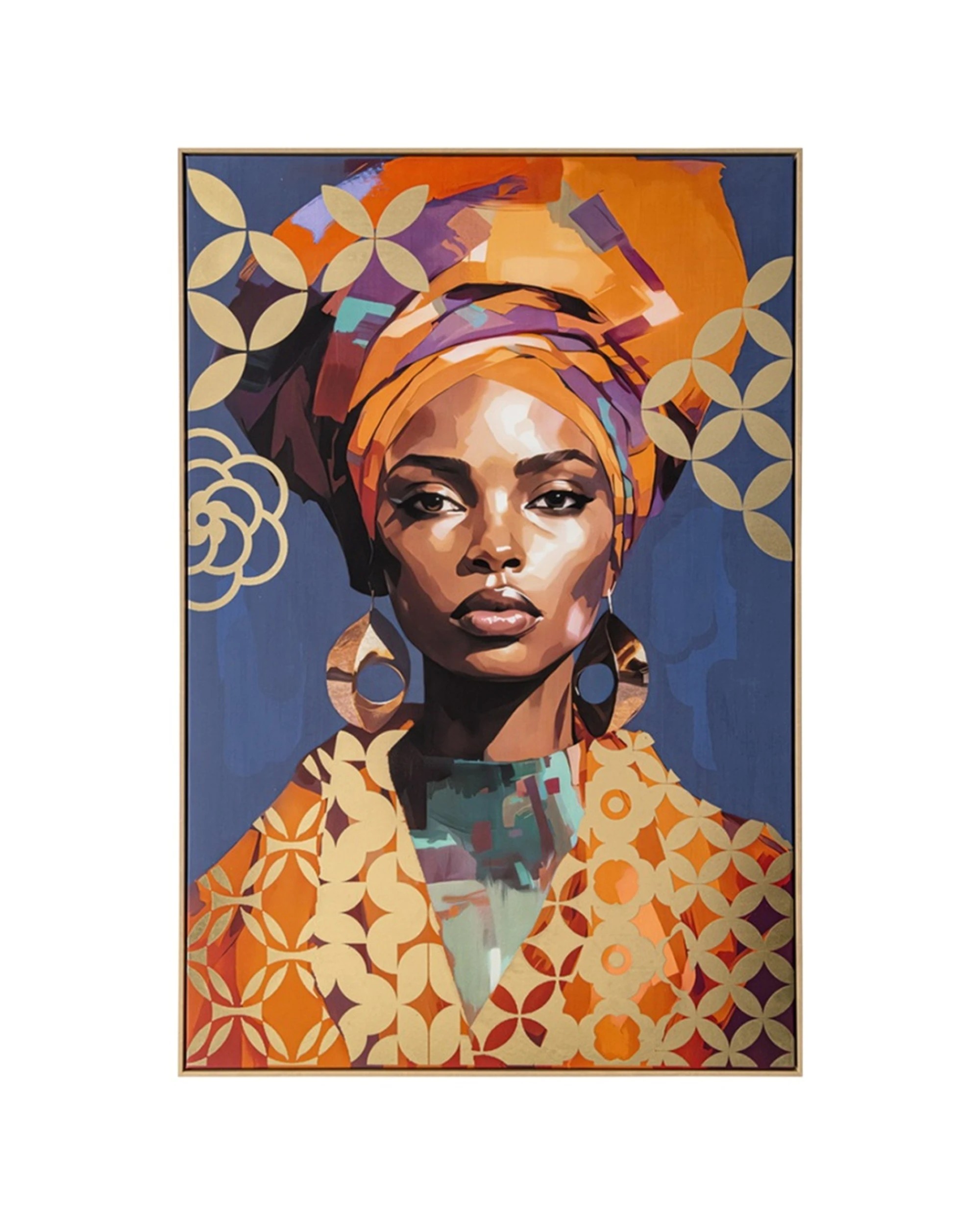 1 Urban Style Brushmarks Gold Foiled Canvas Artwork Print Woman 825x1225mm - Blue, 1 of 7