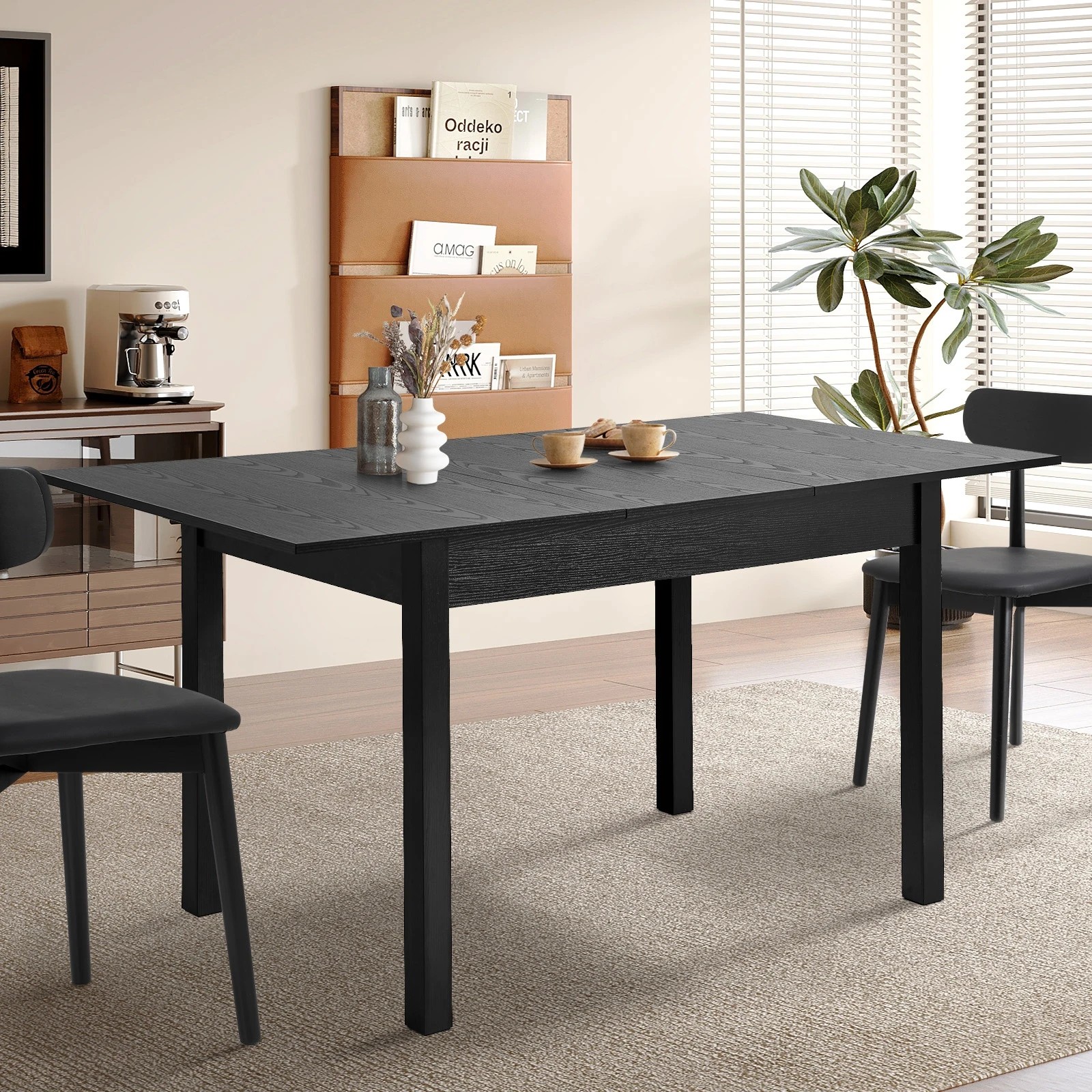 2 Oikiture 160cm Extendable Dining Table Wooden Rectangular Kitchen Table
 - Black, 2 of 7