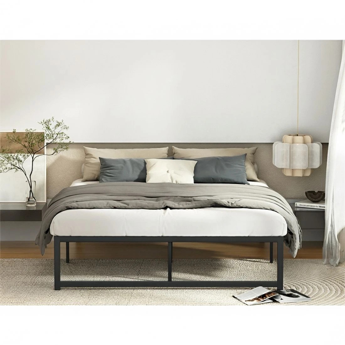 4 Artiss Bed Frame Double Size Metal Frame TINO - Black, 4 of 6